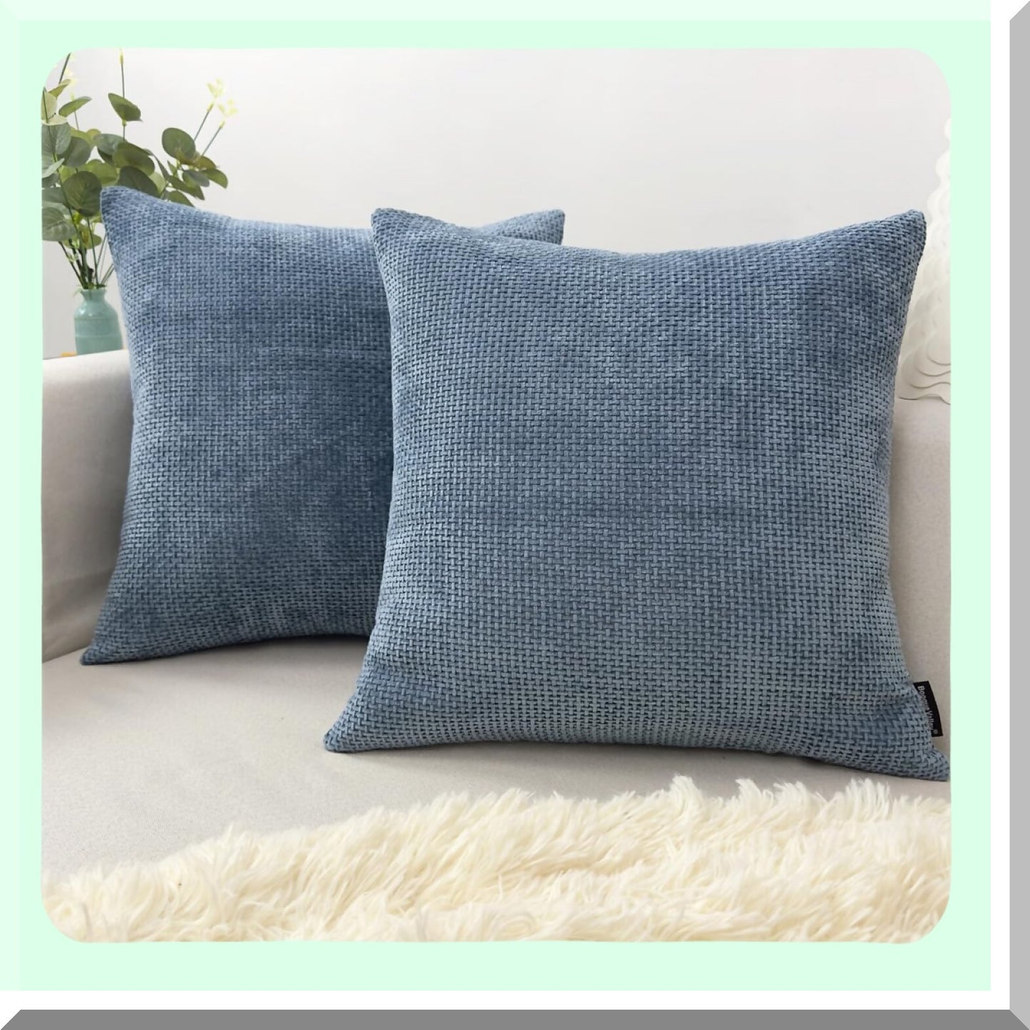 Chenille Wave Texture Pillow Covers - Modern Decorative Cushion Cases for Bed Sofa - Handmade Chunky Accent Daily Pillowcases - Set of 2 (18 x 18 inch, Blue)