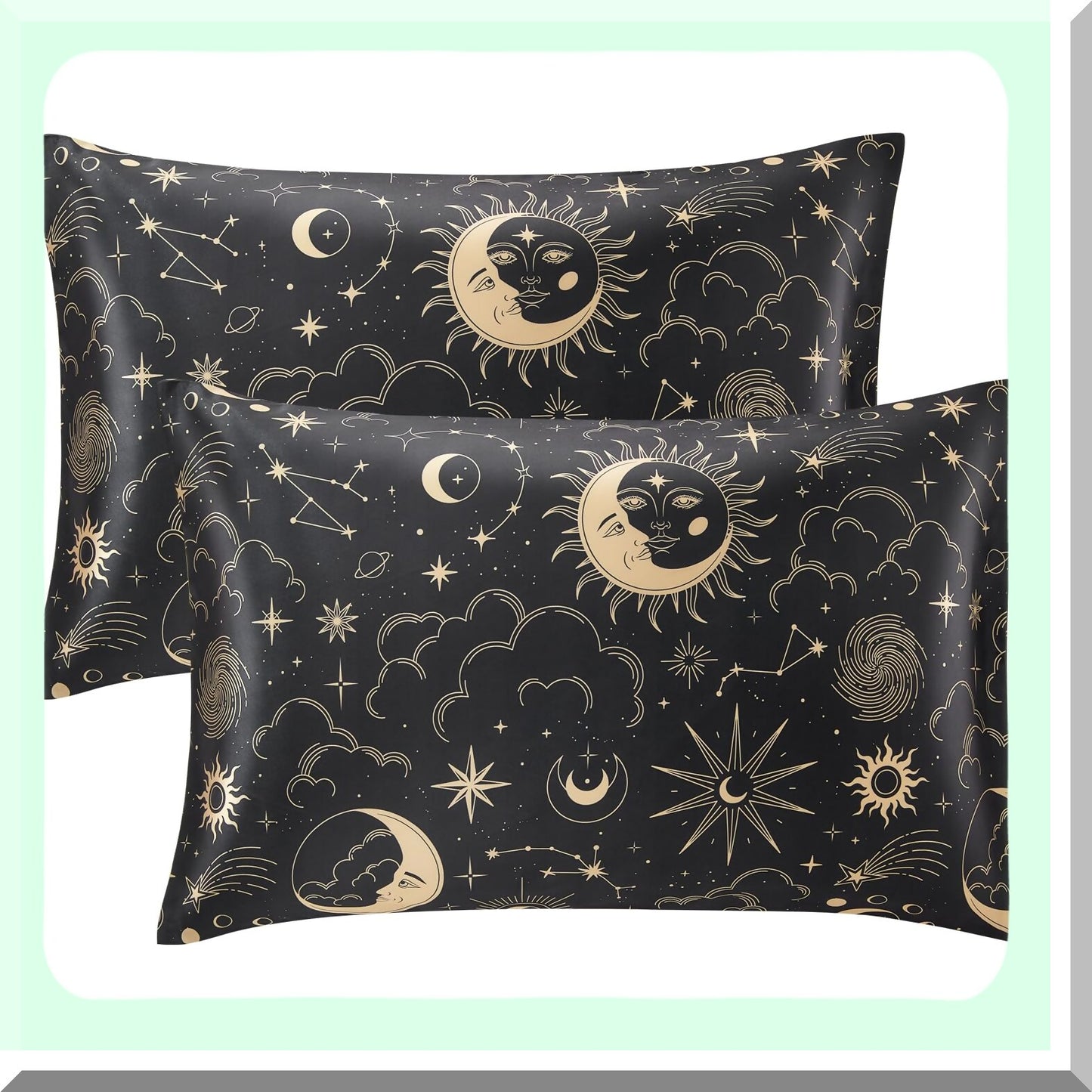 Silk Queen Black Hair Pillowcase Set - Envelope Closure 2 Pack 20x30 Inches - Valentines Day Gifts for Women Men - Printed Pillow Cases