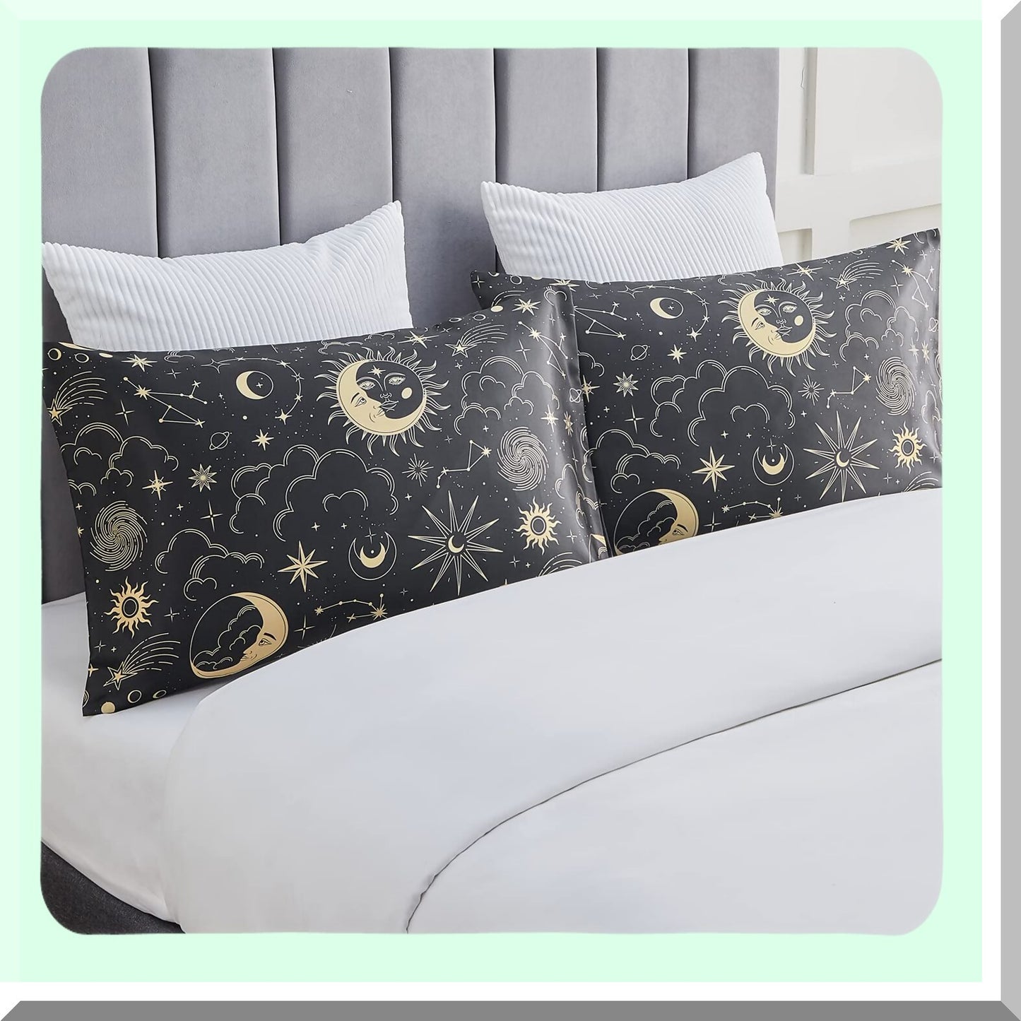 Silk Queen Black Hair Pillowcase Set - Envelope Closure 2 Pack 20x30 Inches - Valentines Day Gifts for Women Men - Printed Pillow Cases