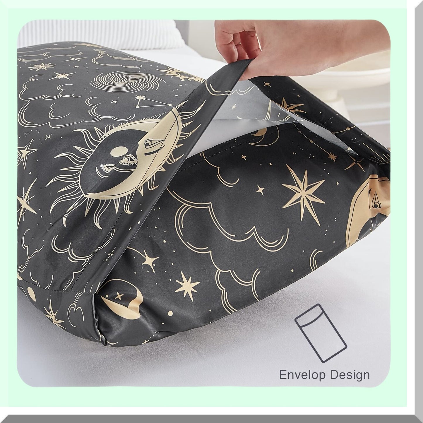 Silk Queen Black Hair Pillowcase Set - Envelope Closure 2 Pack 20x30 Inches - Valentines Day Gifts for Women Men - Printed Pillow Cases