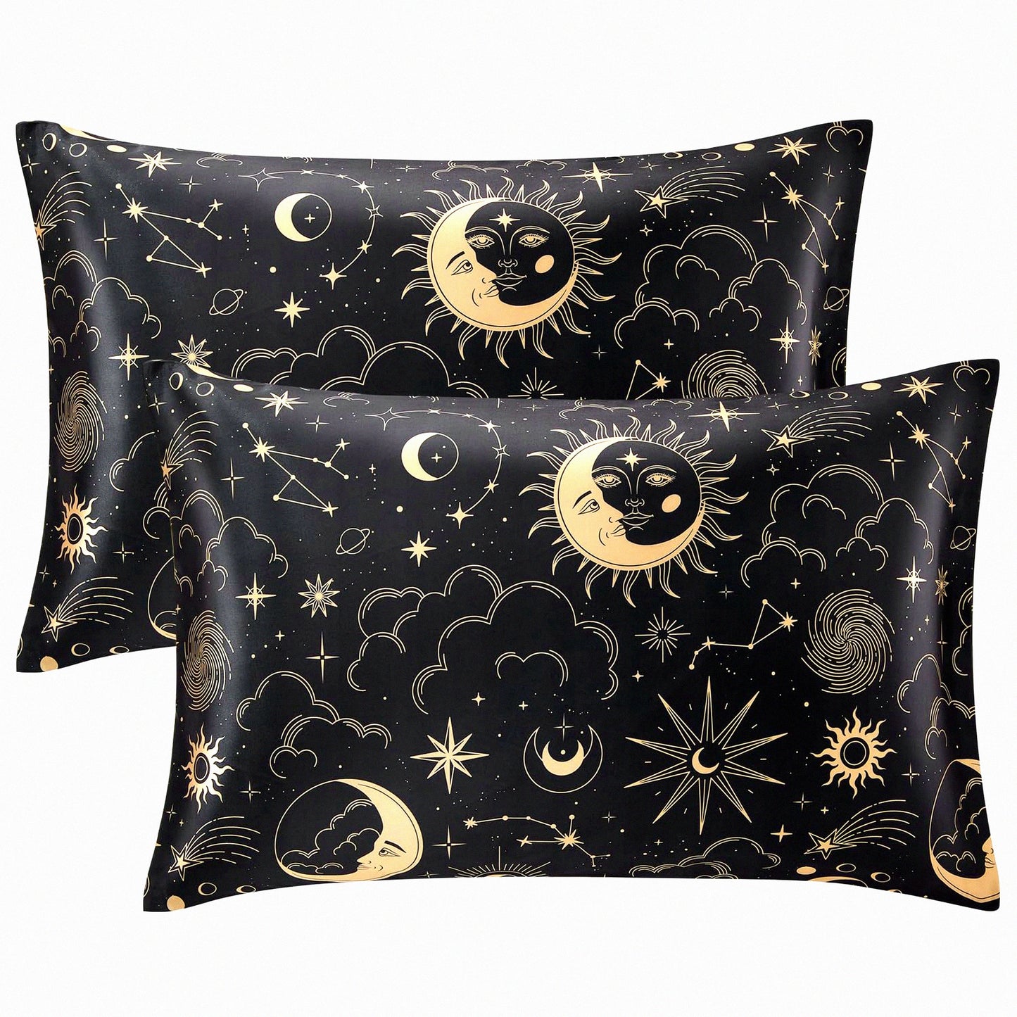 Silk Queen Black Hair Pillowcase Set - Envelope Closure 2 Pack 20x30 Inches - Valentines Day Gifts for Women Men - Printed Pillow Cases