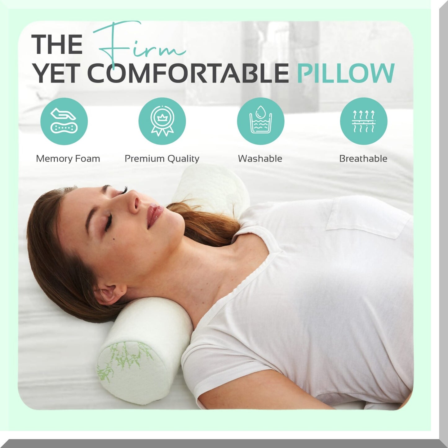 Bamboo Memory Foam Neck Roll Pillow - Supportive Round Bolster for Sleeping, Bed, Legs, Back, Yoga - 2 Pack, 4"x17" - Cervical Support