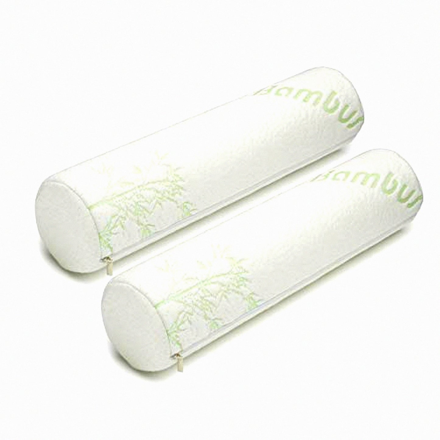 Bamboo Memory Foam Neck Roll Pillow - Supportive Round Bolster for Sleeping, Bed, Legs, Back, Yoga - 2 Pack, 4"x17" - Cervical Support