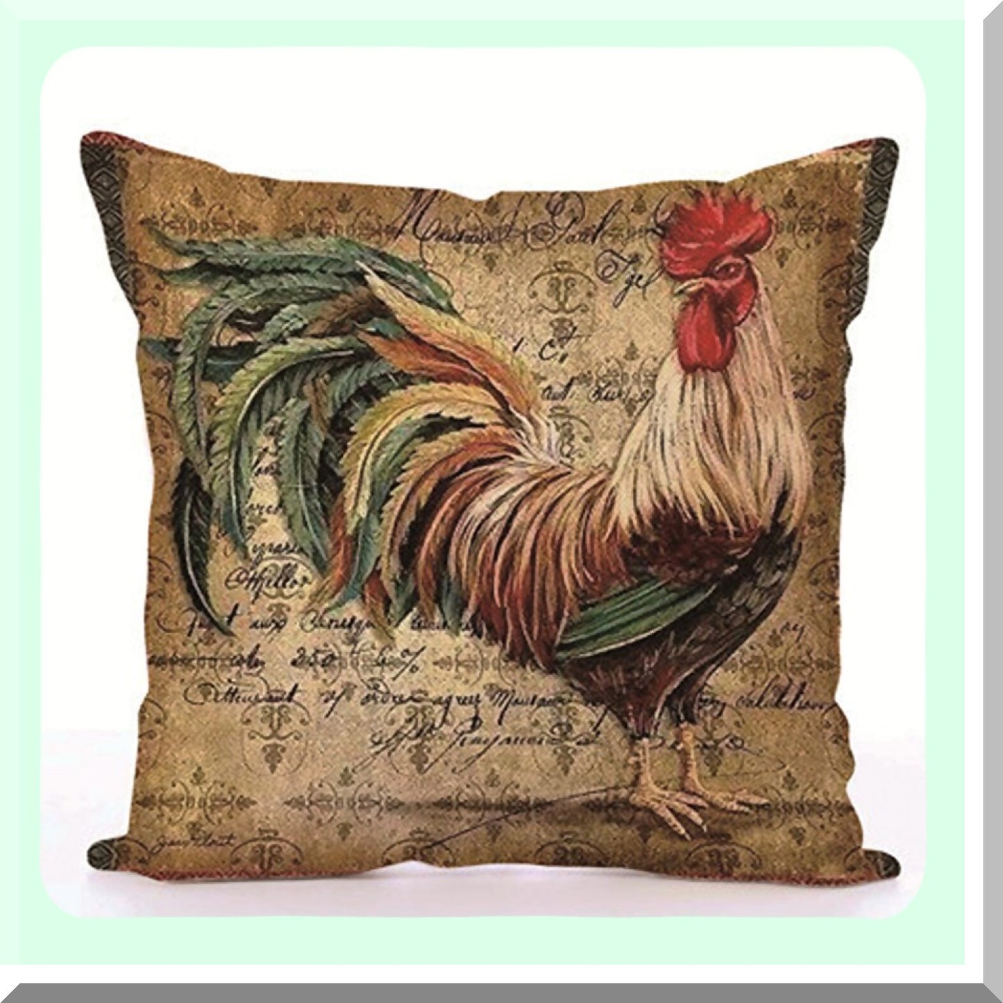 Country Rooster Farmhouse Pillowcase - Decorative Burlap Throw Pillow Cover with Painting Design - Cushion Case for Home Decor - 18x18 inches
