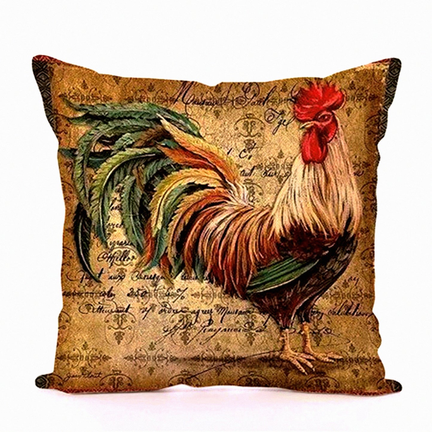 Country Rooster Farmhouse Pillowcase - Decorative Burlap Throw Pillow Cover with Painting Design - Cushion Case for Home Decor - 18x18 inches