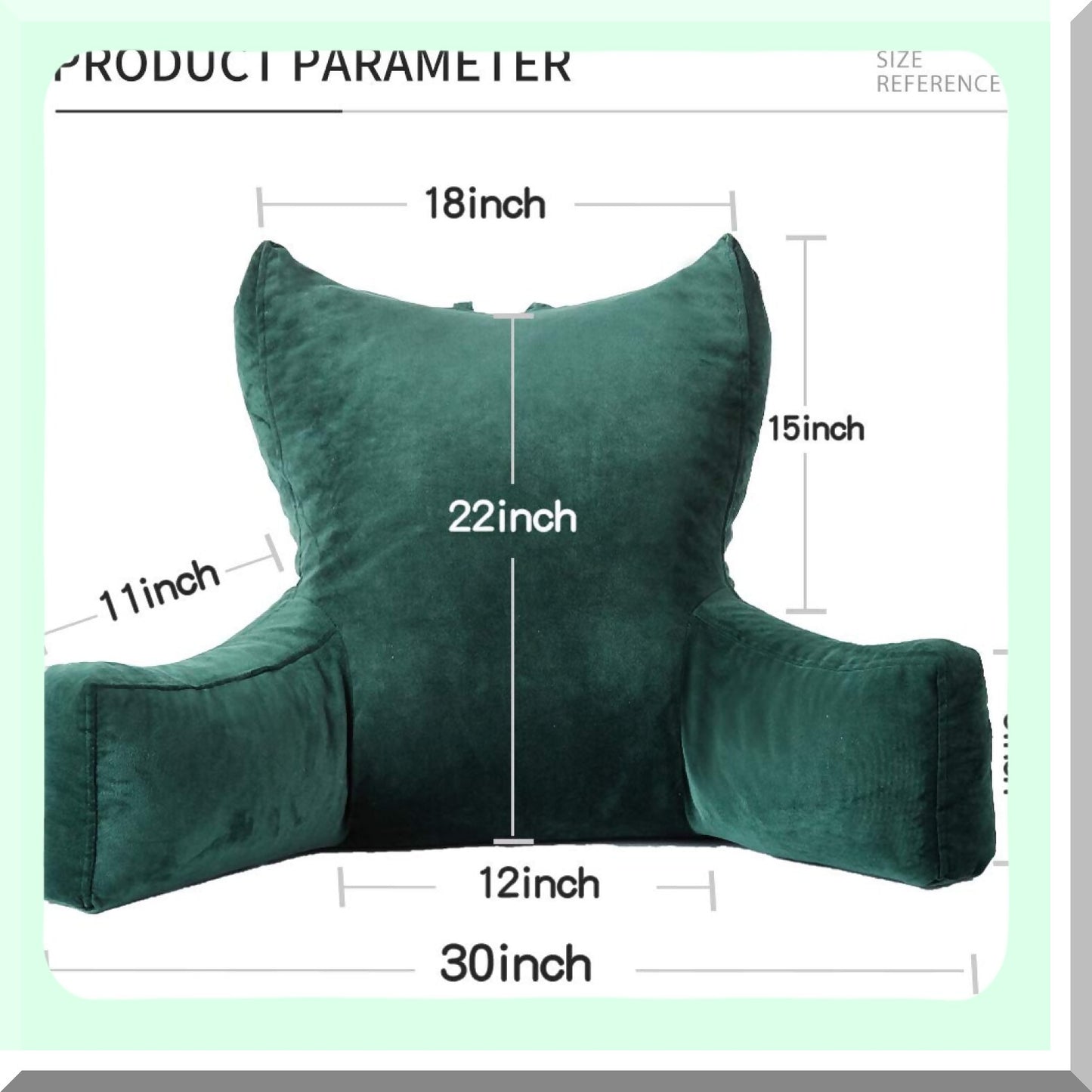 ComfortMax Memory Foam Support Pillow - Plush Backrest Cushion with Washable Cover - Ideal for Reading, Watching TV, Gaming - Dark Green - 30 x 22 x 18 inches