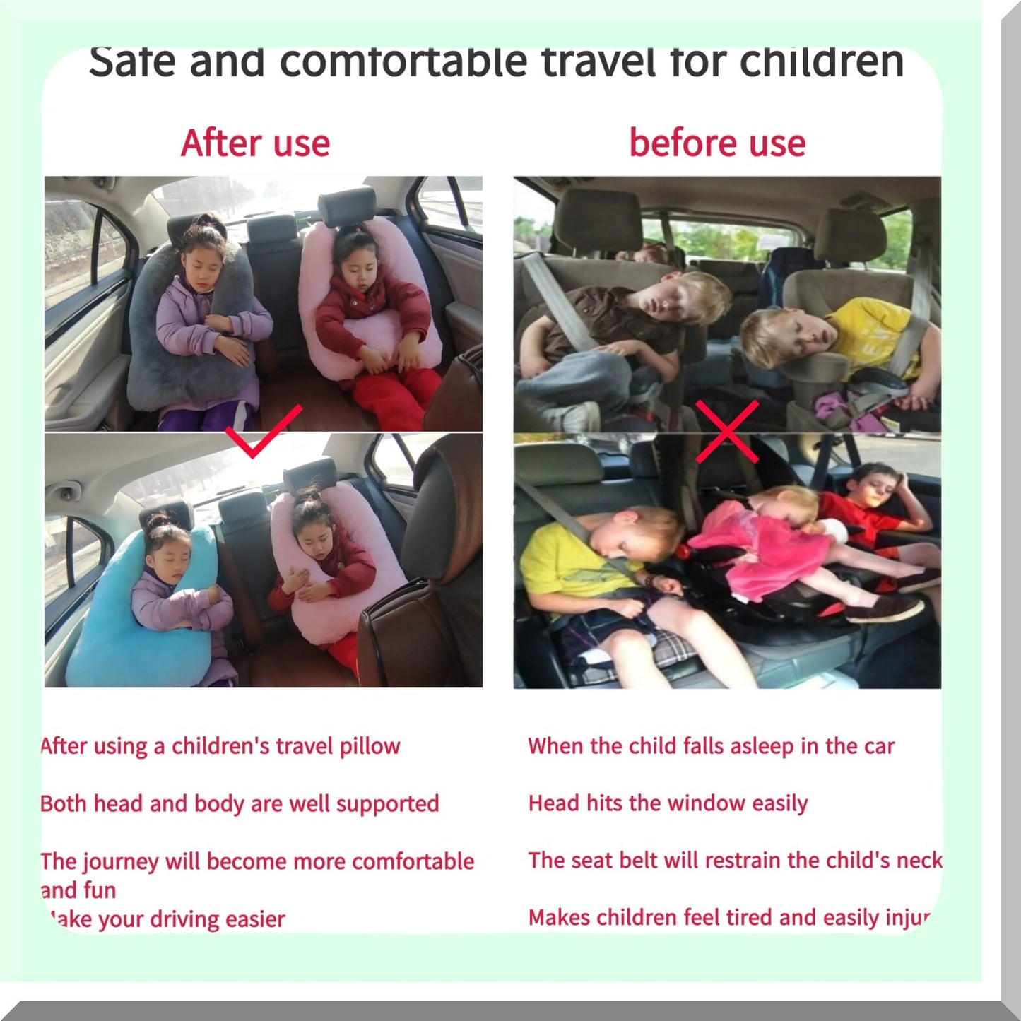 RoadRest Travel Pillow - Car Sleeping Aid for Adults & Kids, Gray Kids Travel Pillow for Road Trips, Comfortable Car Pillow for Kids & Adults