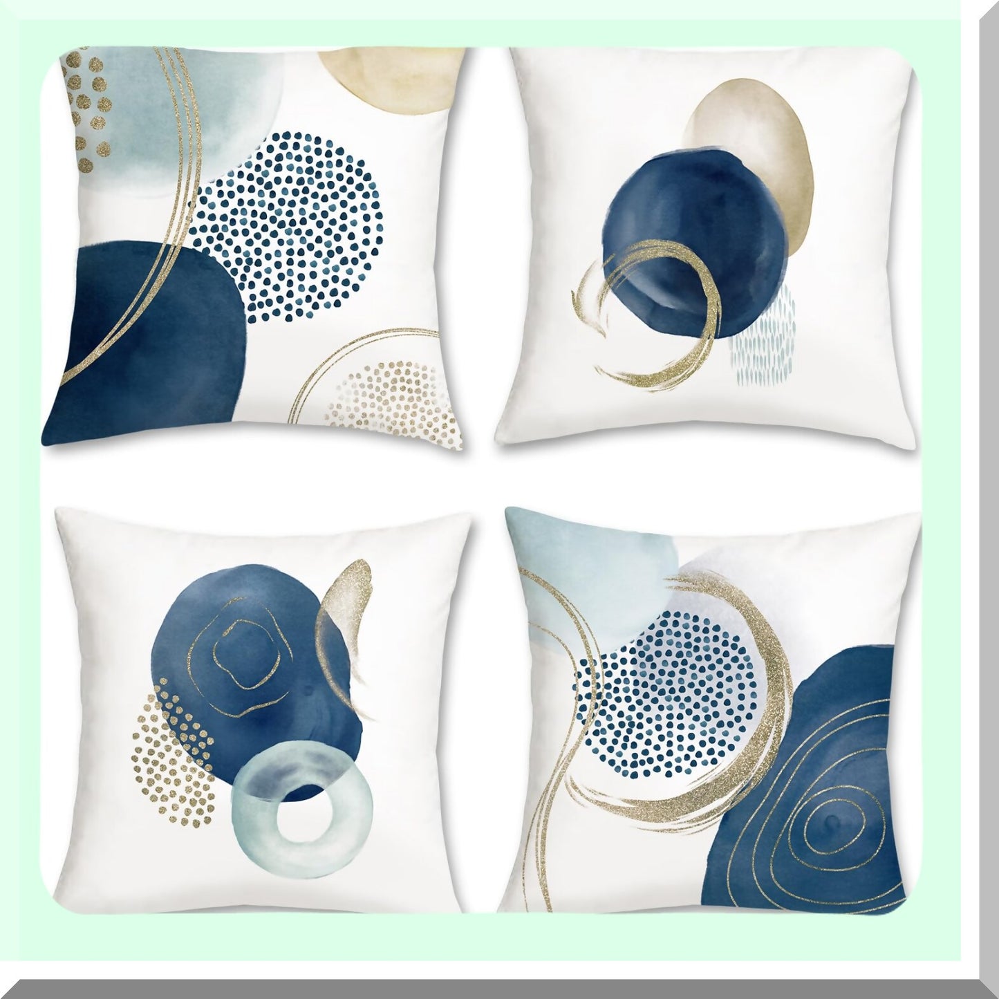 Blue Geo Boho Pillow Covers - Set of 4 | 18x18 Inch Mid Century Modern Minimalist Decorative Cushion Cases for Couch, Sofa, Bed - Abstract Home Decor