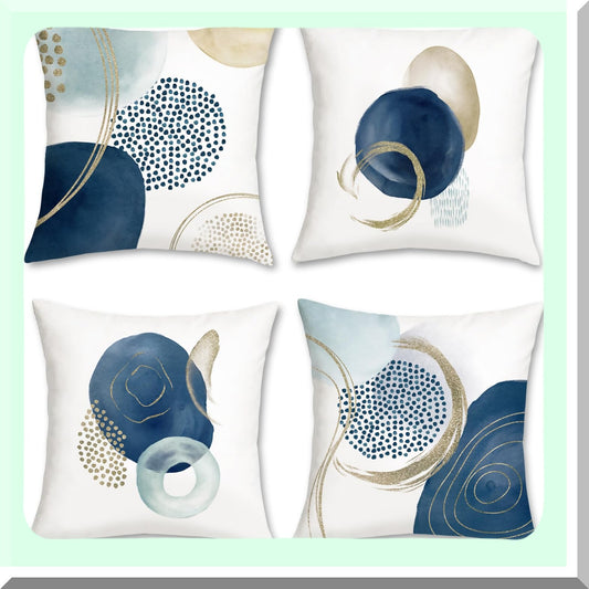 Blue Geo Boho Pillow Covers - Set of 4 | 18x18 Inch Mid Century Modern Minimalist Decorative Cushion Cases for Couch, Sofa, Bed - Abstract Home Decor
