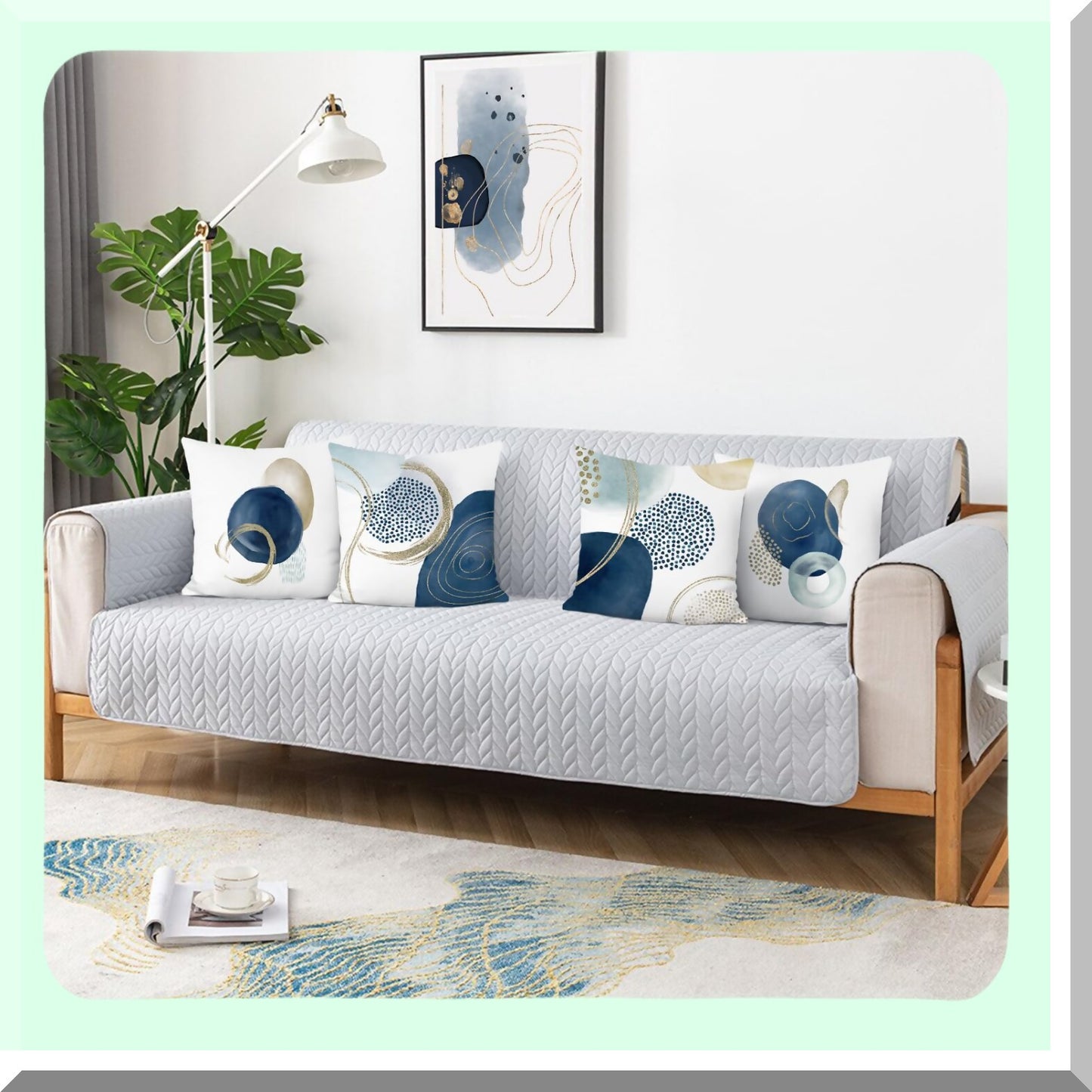 Blue Geo Boho Pillow Covers - Set of 4 | 18x18 Inch Mid Century Modern Minimalist Decorative Cushion Cases for Couch, Sofa, Bed - Abstract Home Decor