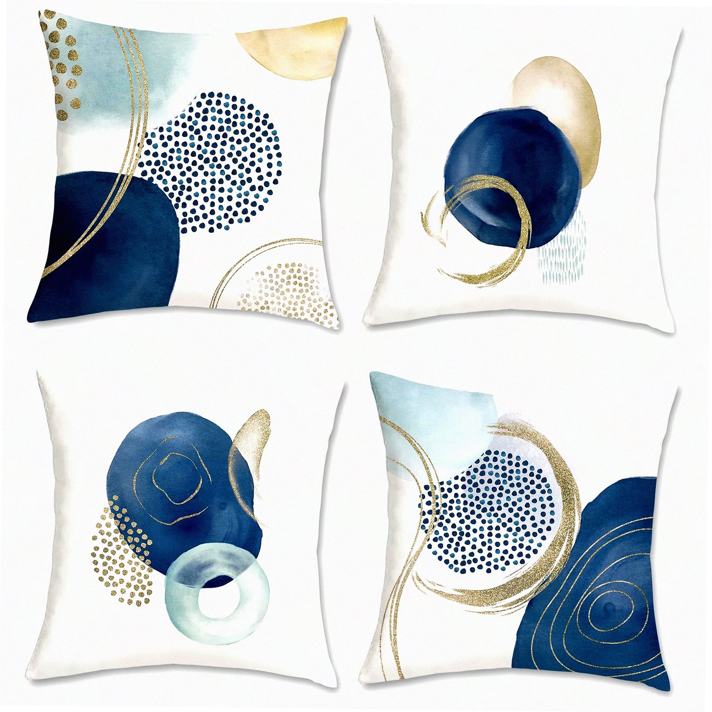 Blue Geo Boho Pillow Covers - Set of 4 | 18x18 Inch Mid Century Modern Minimalist Decorative Cushion Cases for Couch, Sofa, Bed - Abstract Home Decor