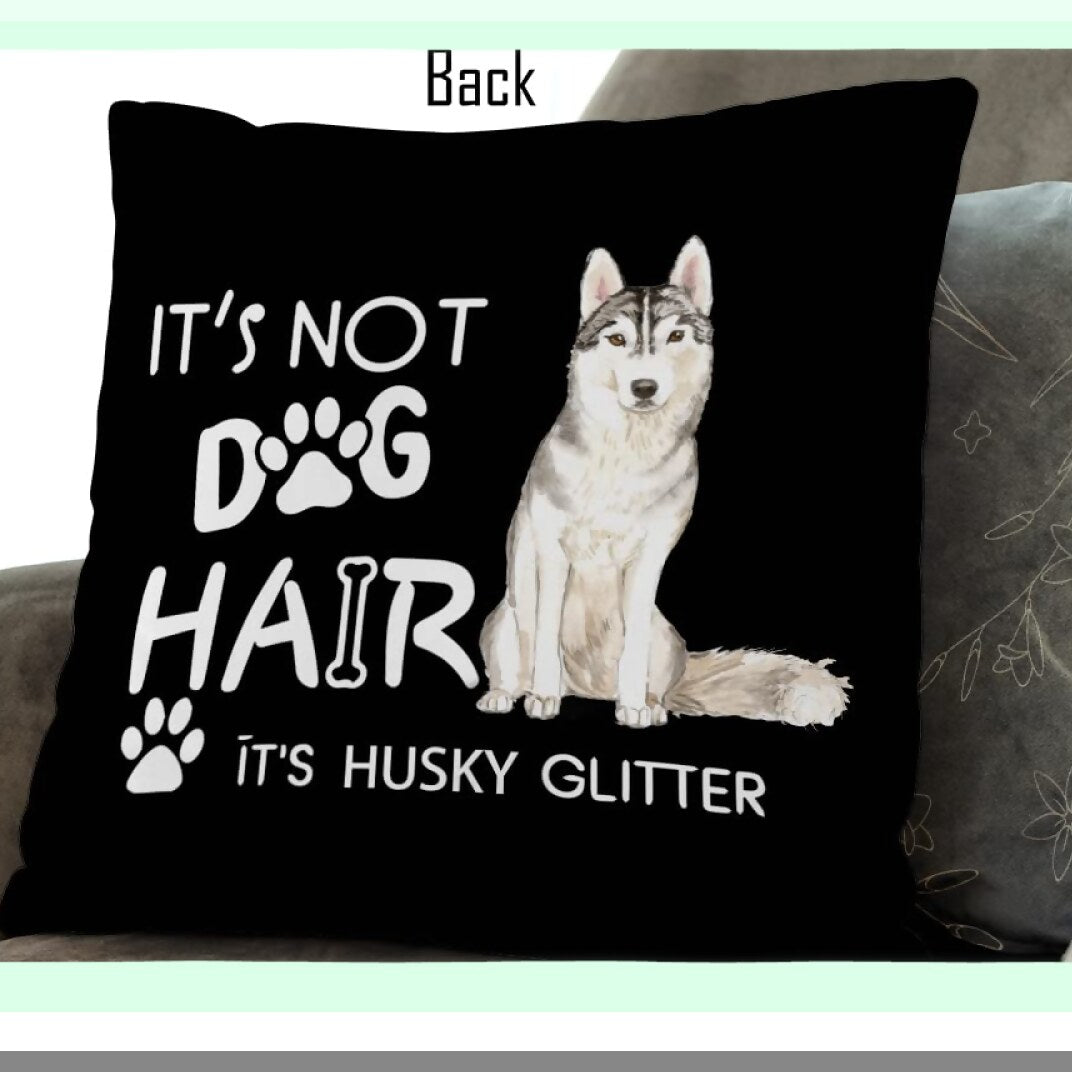 Husky Glitter Reversible Throw Pillow Cover - Decorative Pillowcase for Home Sofa Couch Bed - Dog Lovers Gift - Girls Room Decor - 18"X18"