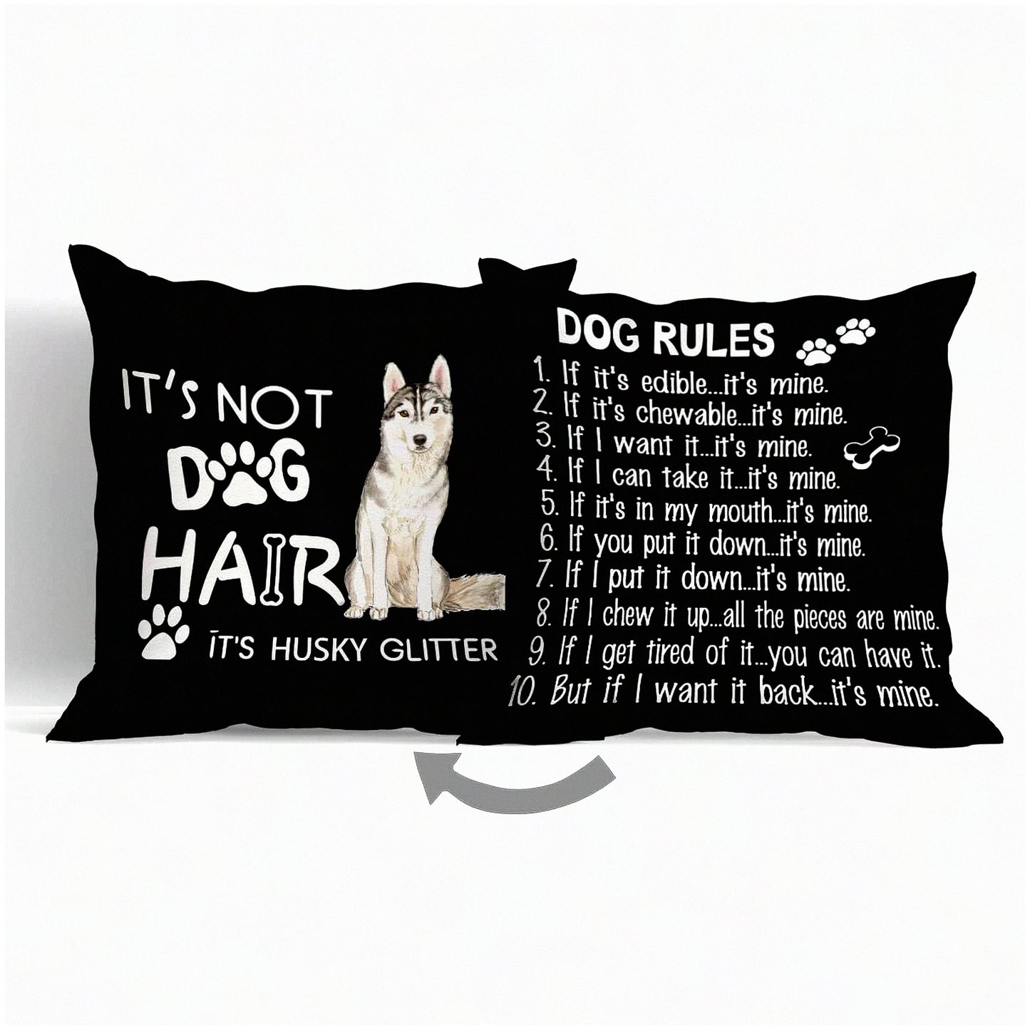 Husky Glitter Reversible Throw Pillow Cover - Decorative Pillowcase for Home Sofa Couch Bed - Dog Lovers Gift - Girls Room Decor - 18"X18"
