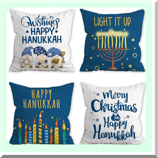 Hanukkah Pillow Covers Set 18x18 for Holiday Decor