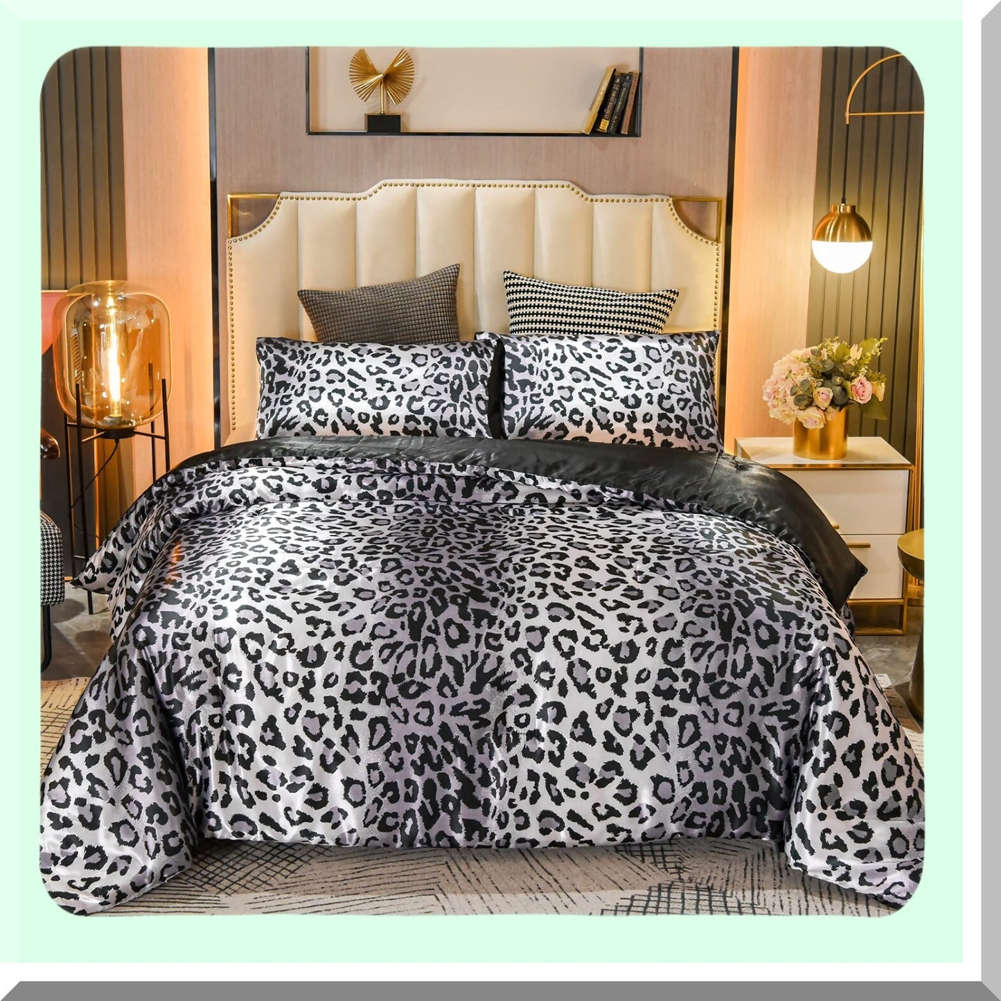 Luxury Leopard Print Silky Soft Microfiber Comforter Set - Silver Grey Queen Size - Lightweight Bedding Quilt - Super Soft and Cozy - 88x88 inches