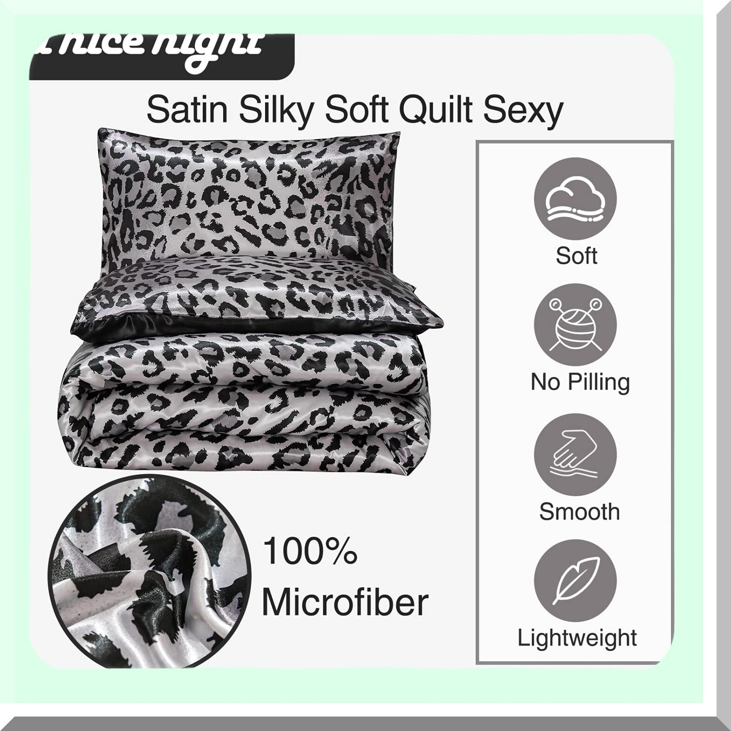 Luxury Leopard Print Silky Soft Microfiber Comforter Set - Silver Grey Queen Size - Lightweight Bedding Quilt - Super Soft and Cozy - 88x88 inches