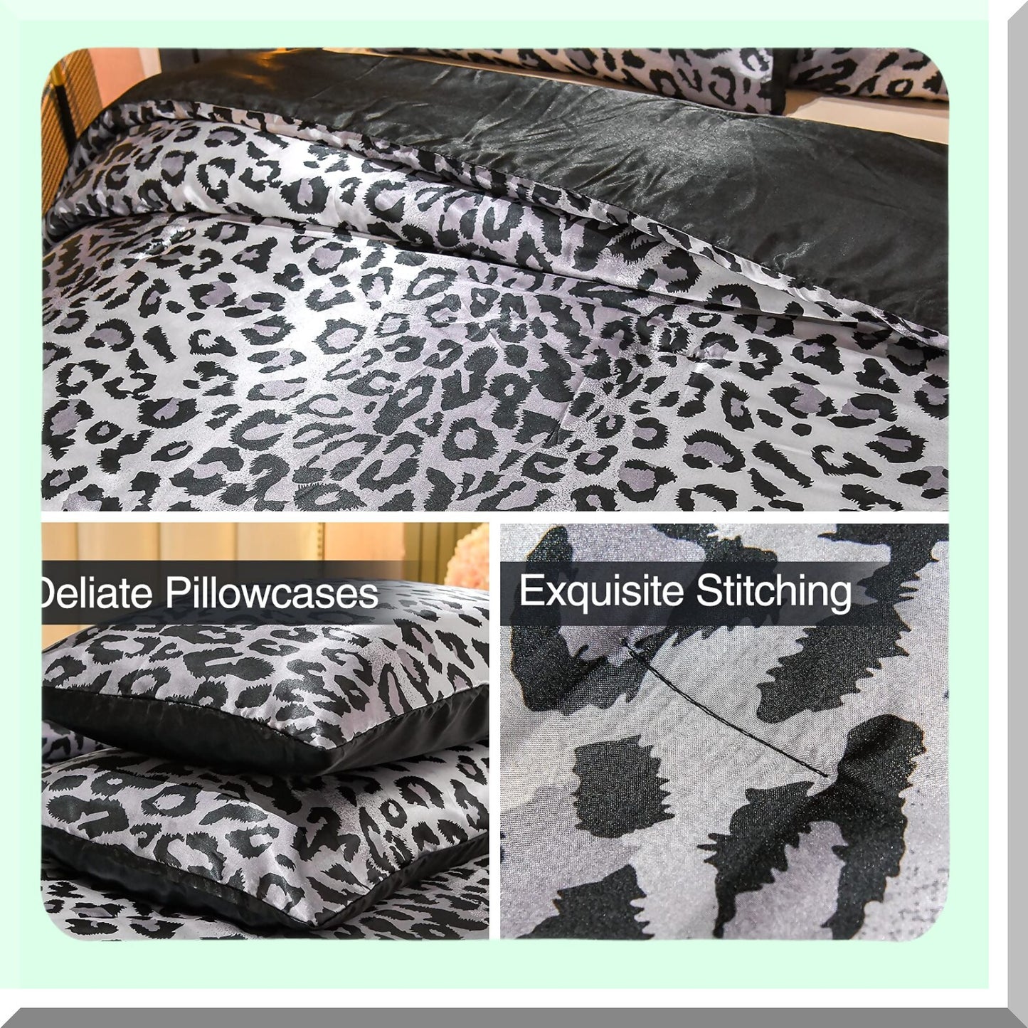 Luxury Leopard Print Silky Soft Microfiber Comforter Set - Silver Grey Queen Size - Lightweight Bedding Quilt - Super Soft and Cozy - 88x88 inches