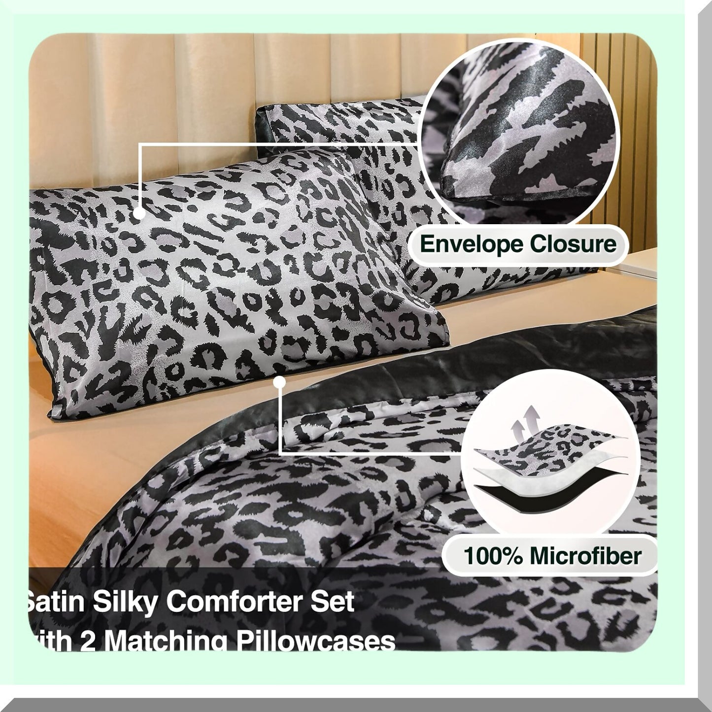 Luxury Leopard Print Silky Soft Microfiber Comforter Set - Silver Grey Queen Size - Lightweight Bedding Quilt - Super Soft and Cozy - 88x88 inches