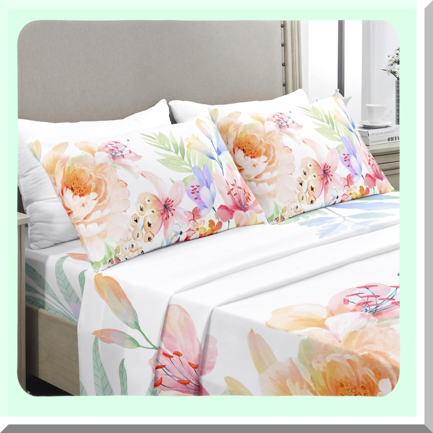 Floral Bliss Queen Sheet Set - Ultra Soft Microfiber Bed Sheets for Queen Size Bed with Deep Pocket - Fade and Shrink Resistant - 4PC Set