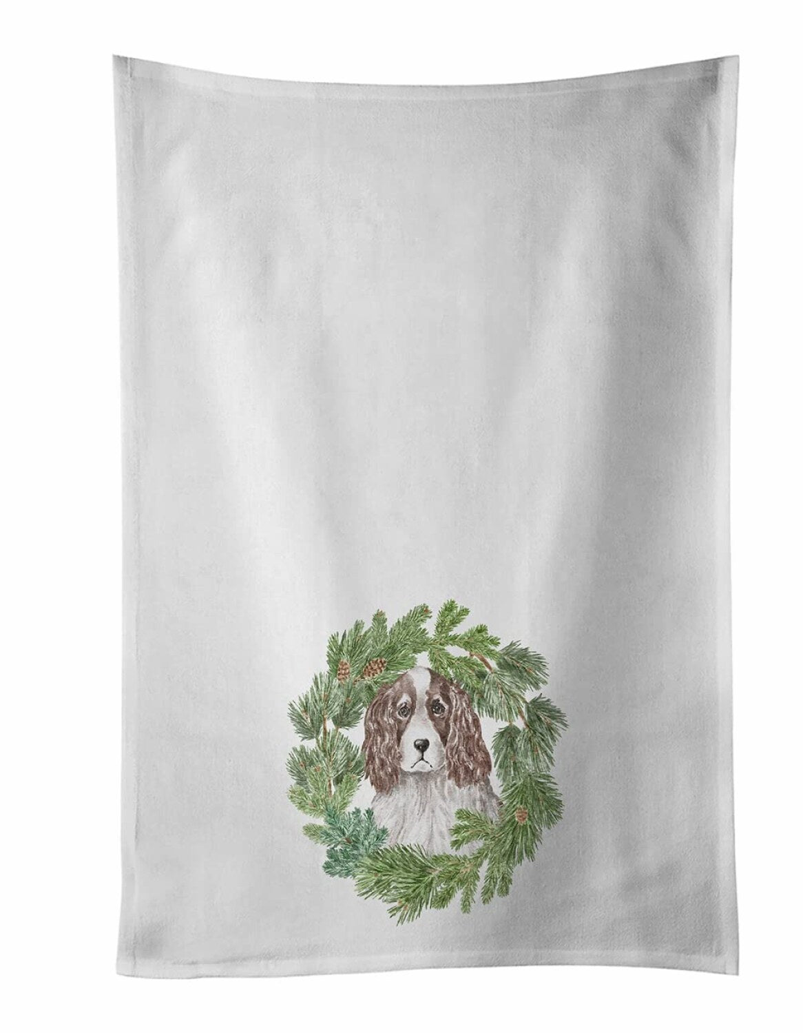 White Kitchen Towel Set of 2 with Springer Spaniel Artwork