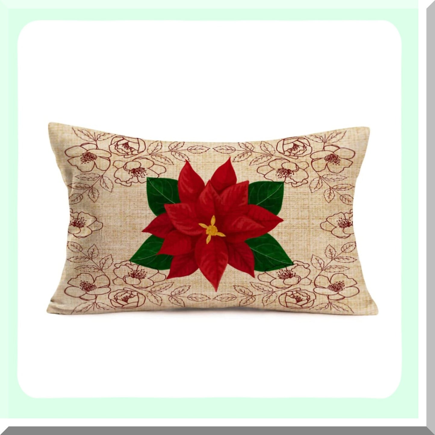 Winter Wonderland Poinsettia Pillowcase - Festive Holiday Floral Cushion Cover for Home Decor - Vintage Red Xmas Flowers Throw Pillow Cover 12x20"