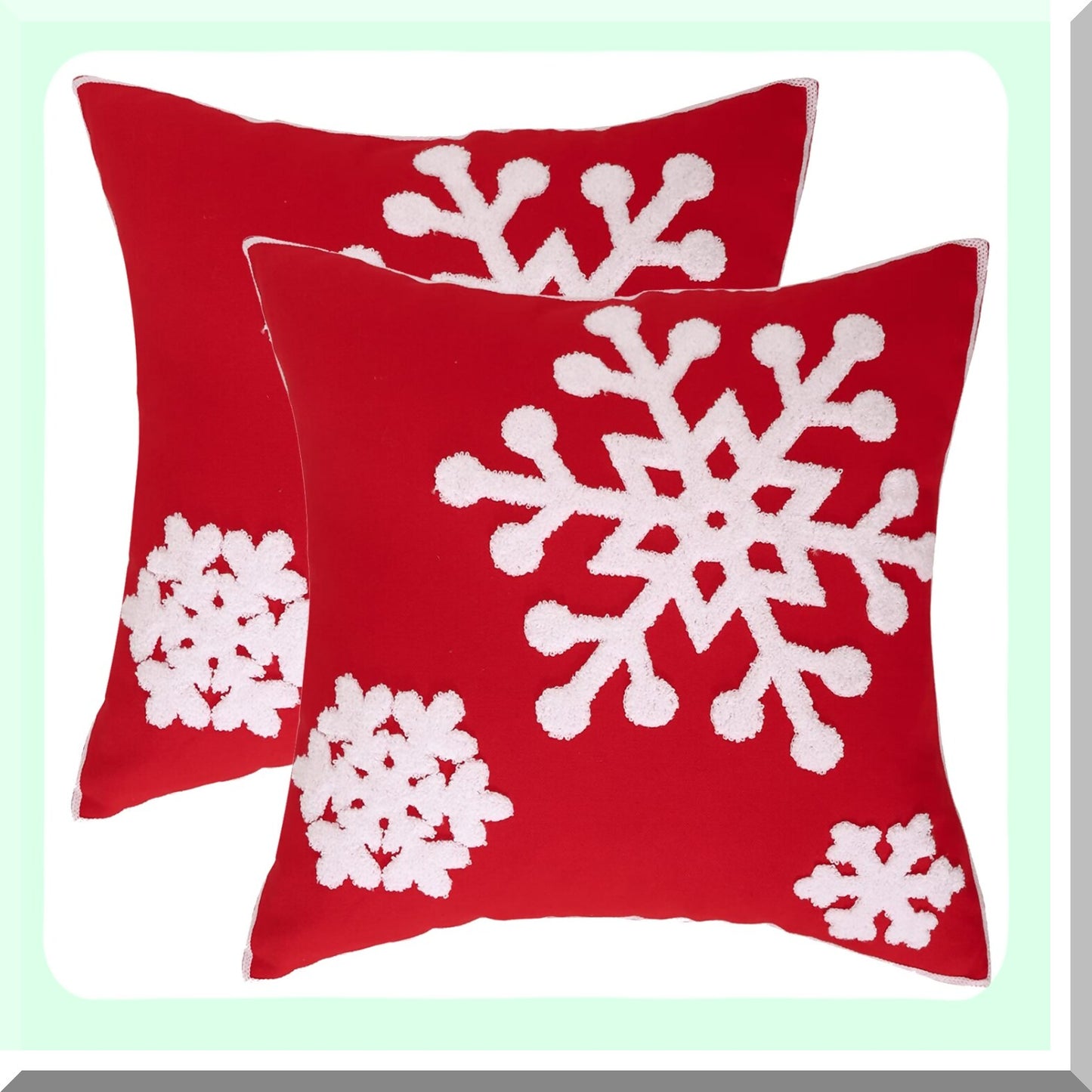 Snowflake Red Pillowcase Set - 18x18 Inch Holiday Decor Cushion Covers - Embroidered Canvas Throw Pillow Covers for Couch, Sofa, Bedroom, Car - Soft Decorative Pillowcases - Pack of 2