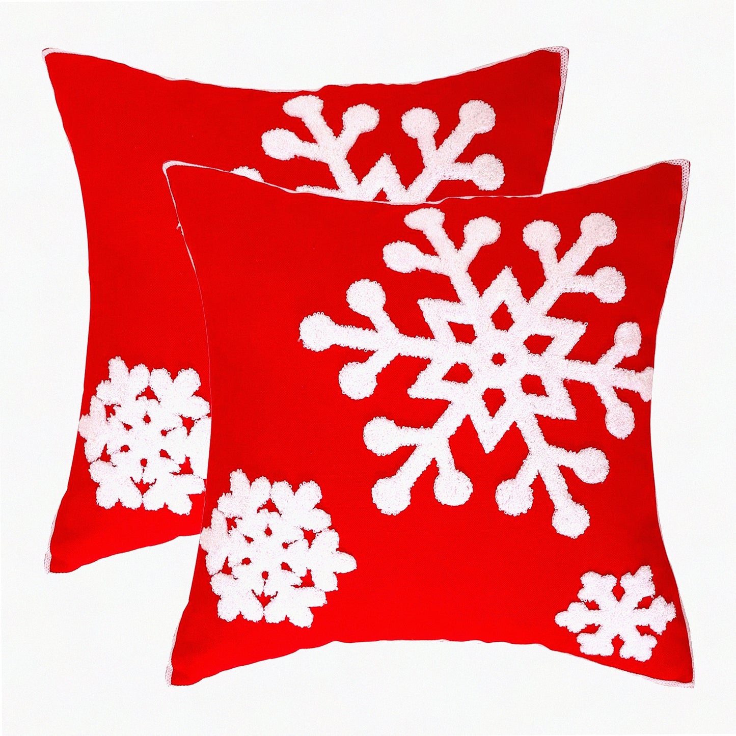 Snowflake Red Pillowcase Set - 18x18 Inch Holiday Decor Cushion Covers - Embroidered Canvas Throw Pillow Covers for Couch, Sofa, Bedroom, Car - Soft Decorative Pillowcases - Pack of 2