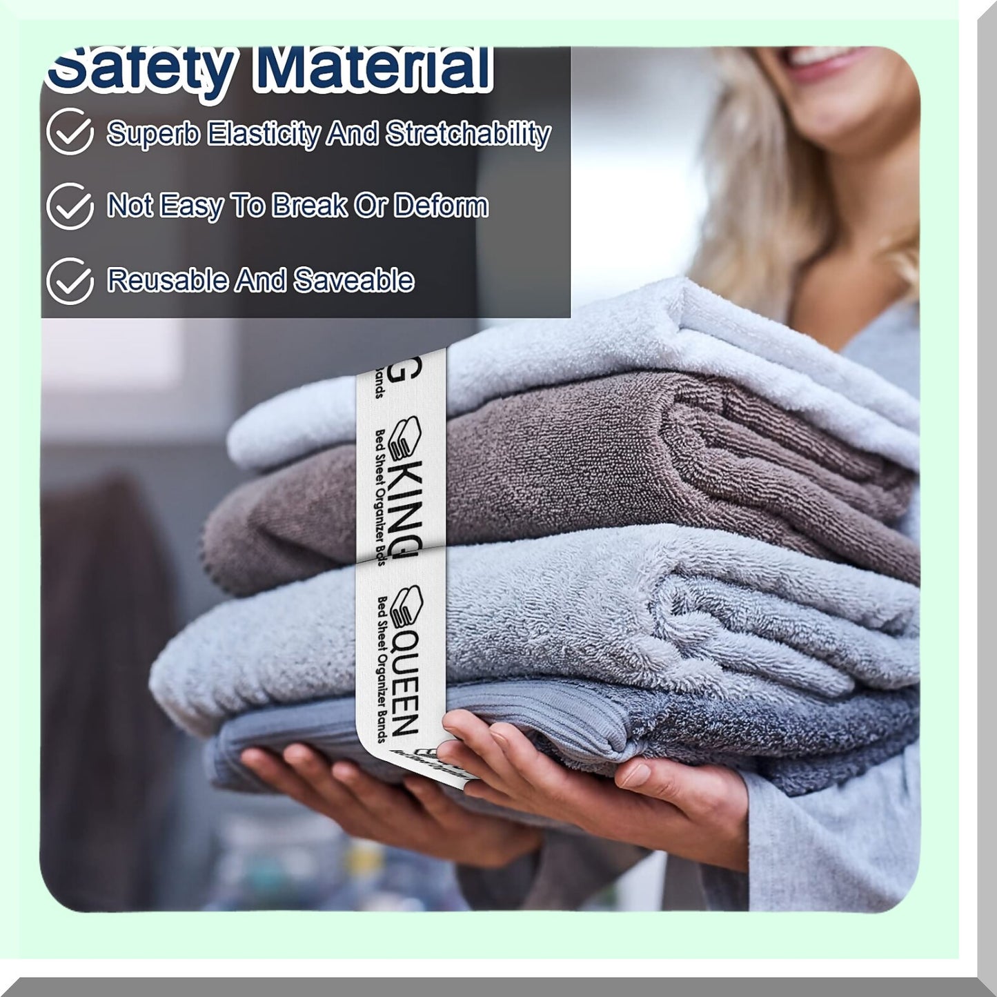 Bed Sheet Secure Straps - 8 Pack Elastic Sheet Holders for Queen, Full, Twin Bedsheets, Pillow Cases, Duvets - Bedding Organizer Bands for Storage