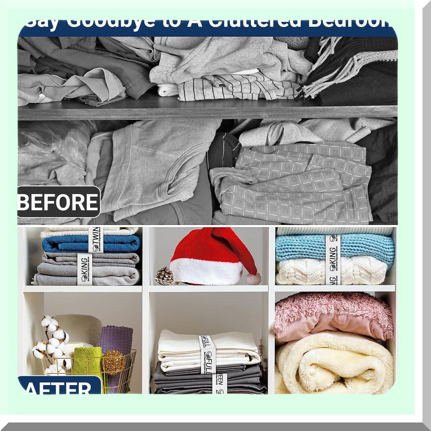 Bed Sheet Secure Straps - 8 Pack Elastic Sheet Holders for Queen, Full, Twin Bedsheets, Pillow Cases, Duvets - Bedding Organizer Bands for Storage