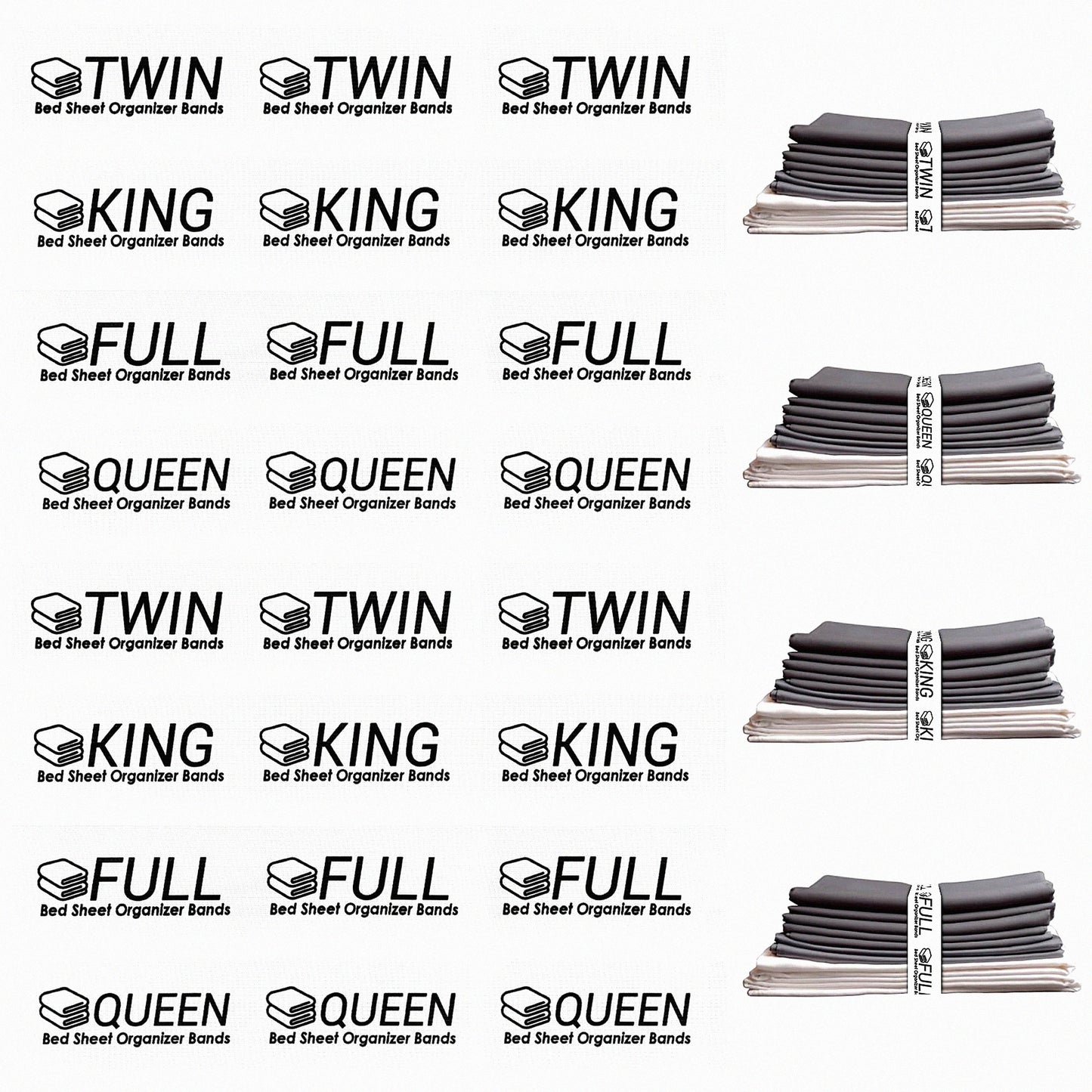 Bed Sheet Secure Straps - 8 Pack Elastic Sheet Holders for Queen, Full, Twin Bedsheets, Pillow Cases, Duvets - Bedding Organizer Bands for Storage