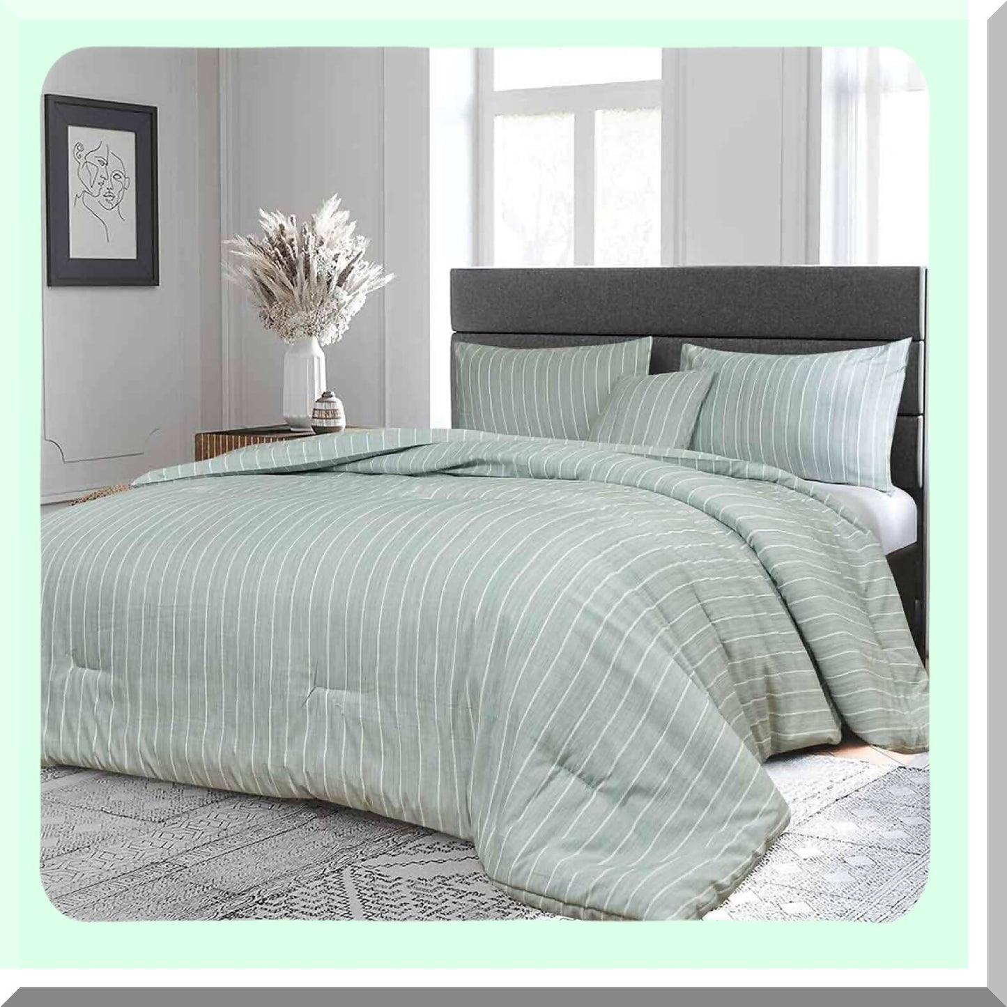 EcoChic Stripe Comforter Set - Queen Size 4pcs Bedding Set for All Seasons. Soft & Lightweight Down Alternative with 2 Pillow Shams. Perfect for Women & Men.