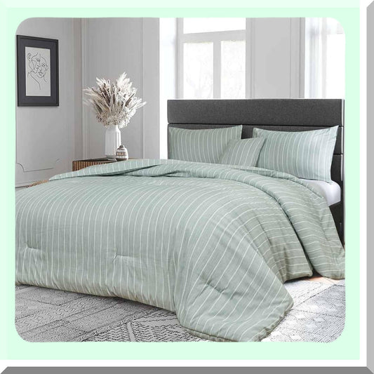 EcoChic Stripe Queen Comforter Set with 2 Pillow Shams