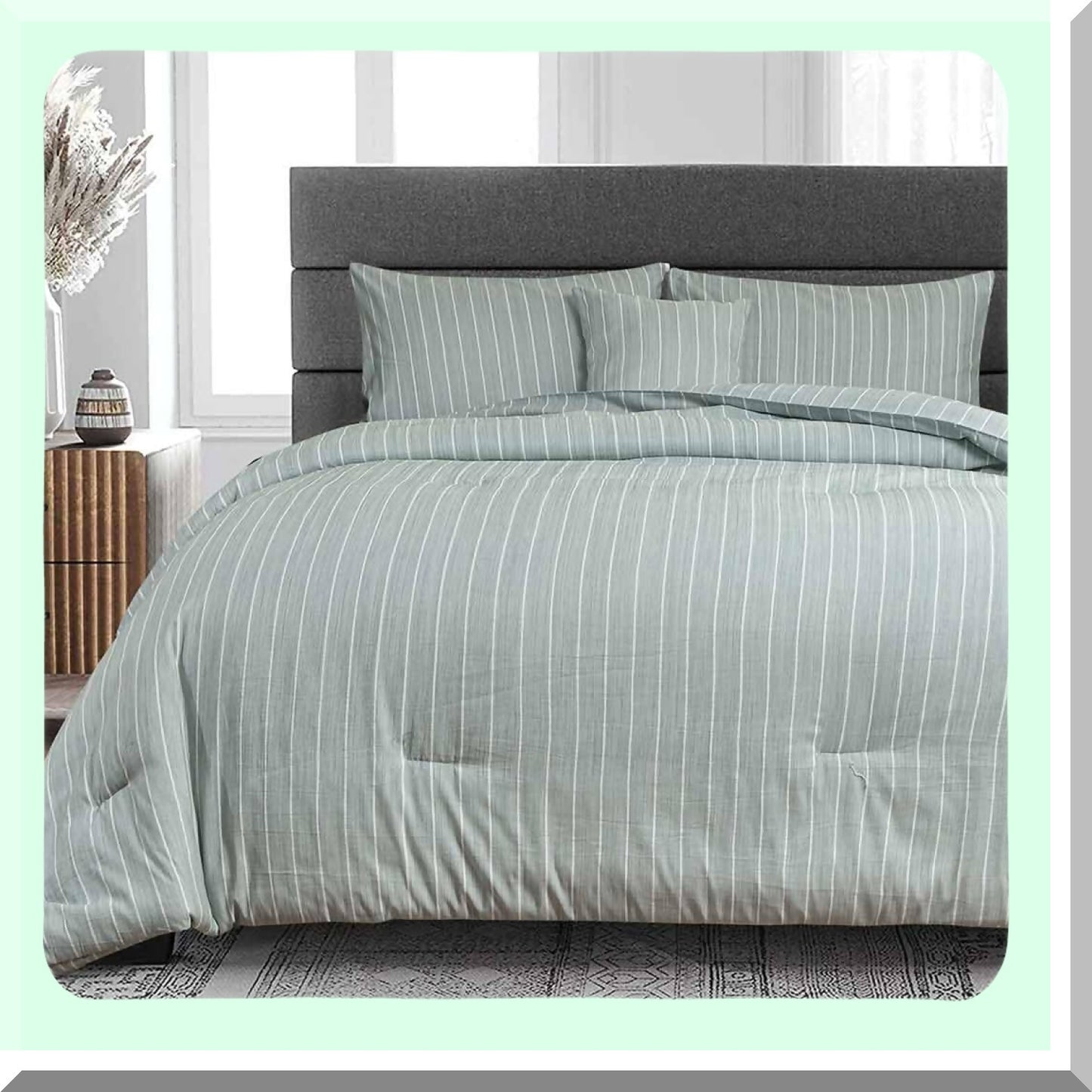 EcoChic Stripe Comforter Set - Queen Size 4pcs Bedding Set for All Seasons. Soft & Lightweight Down Alternative with 2 Pillow Shams. Perfect for Women & Men.