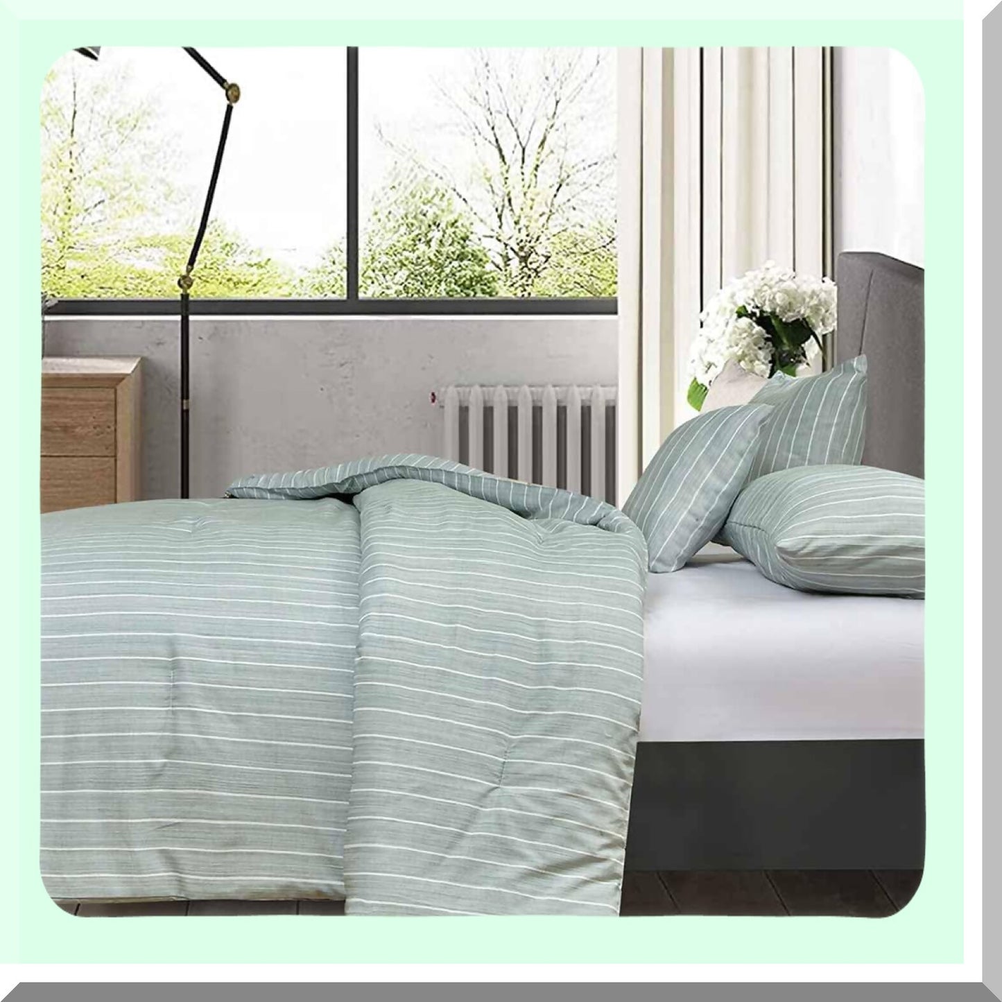 EcoChic Stripe Comforter Set - Queen Size 4pcs Bedding Set for All Seasons. Soft & Lightweight Down Alternative with 2 Pillow Shams. Perfect for Women & Men.