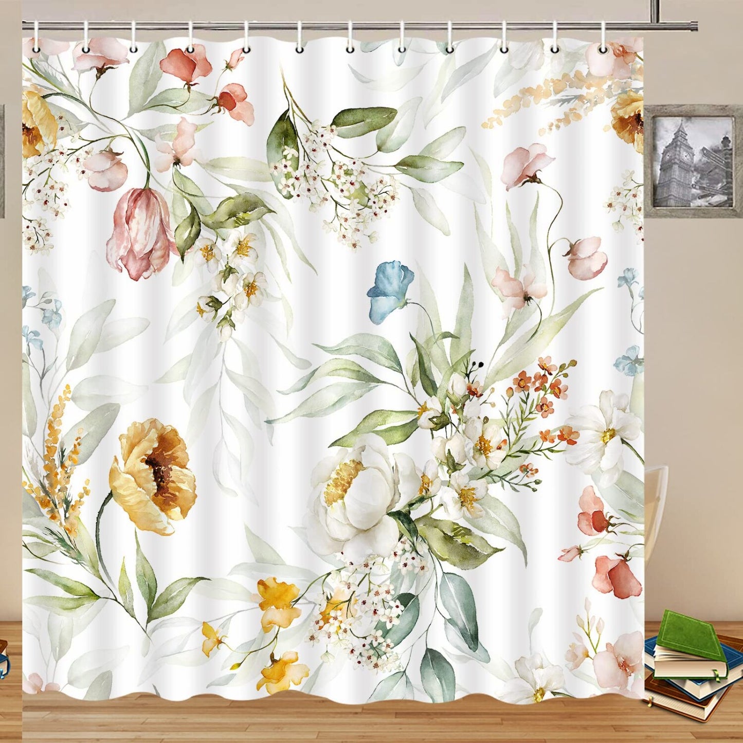 Spring Flower Leaves Shower Curtain 70x70 Inch