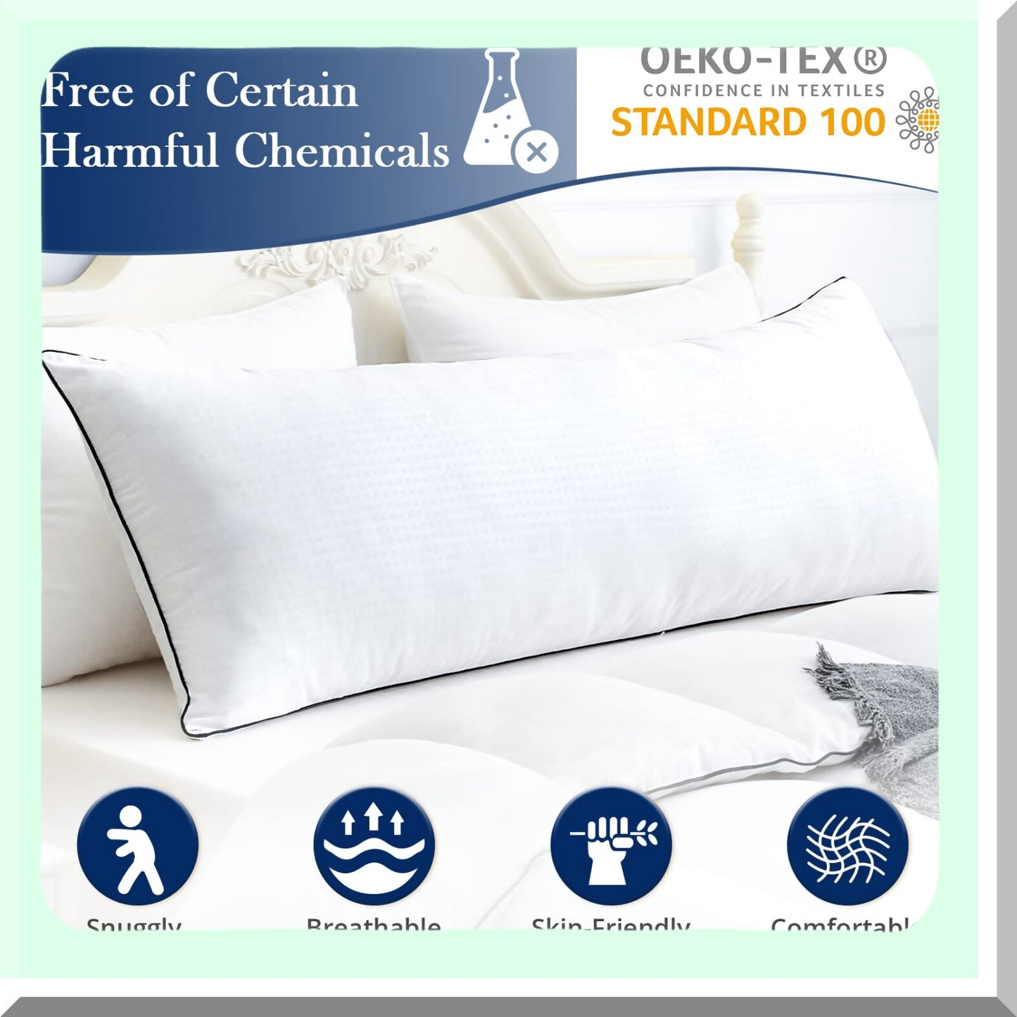SleepEase Body Bliss Pillow - Firm & Fluffy 20X54 Insert for Adults, Sleeping & Back Pain Relief - Long Full Body Support & Comfort
