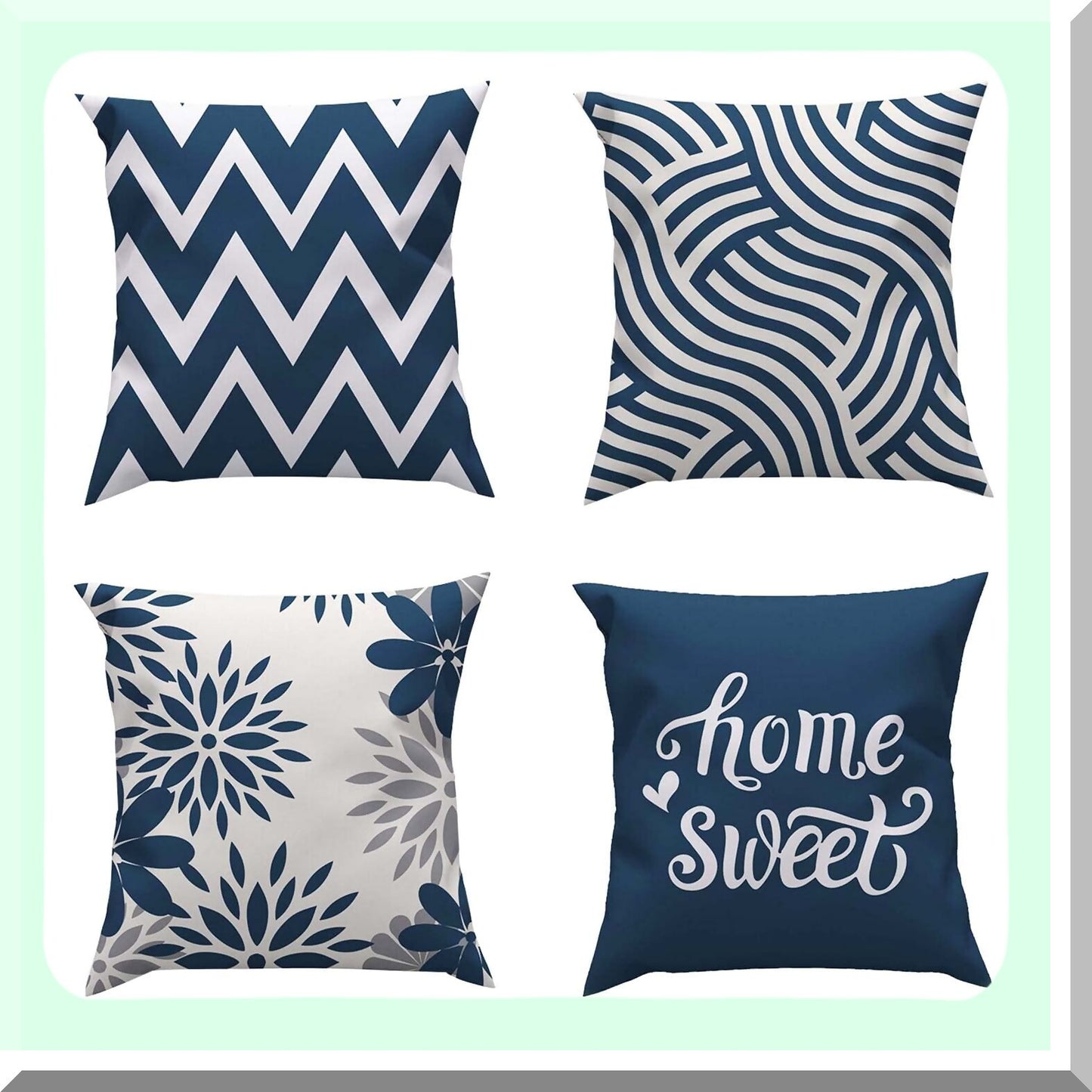 Modern Blue Geo Pillow Set - 18x18 Decorative Throw Covers for Couch & Living Room. Light Blue & Gray Cushion Cases for Bed, Outdoor, Car.