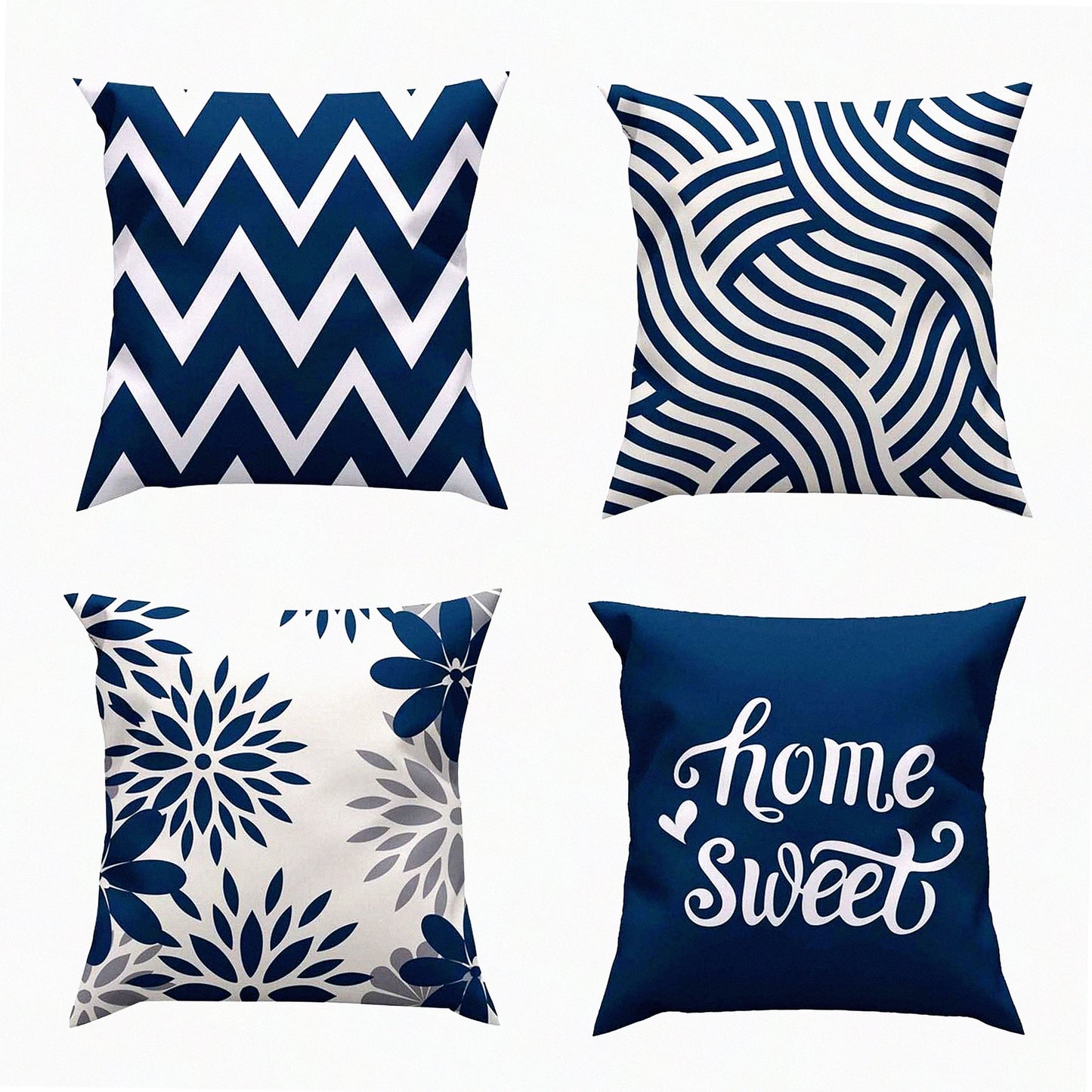 Modern Blue Geo Pillow Set - 18x18 Decorative Throw Covers for Couch & Living Room. Light Blue & Gray Cushion Cases for Bed, Outdoor, Car.