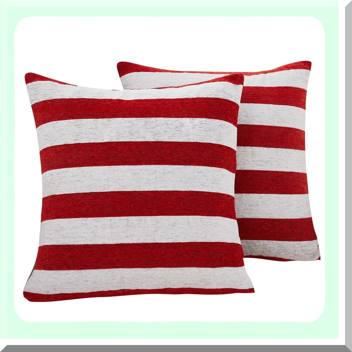Patriotic Chenille Stripe Throw Pillow Covers - Set of 2 | July 4th Accent Cushion Cases for Couch, Sofa, Bed, Car | Red & White 20x20 Inch
