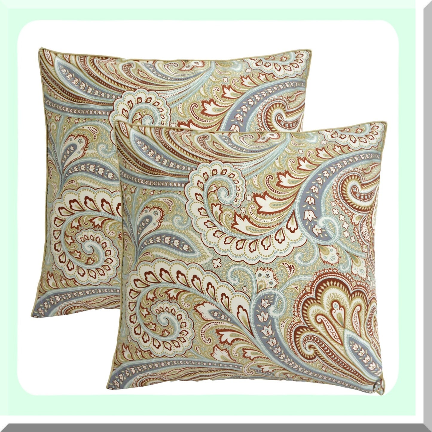 Luxury Paisley Floral Cotton Throw Pillow Cover Set - 800 Thread Count, 2-Pack Decorative Pillow Cases for Home Decor - Soft & Cozy 18x18 inch - Khaki Color - No Comforter or Filling Needed