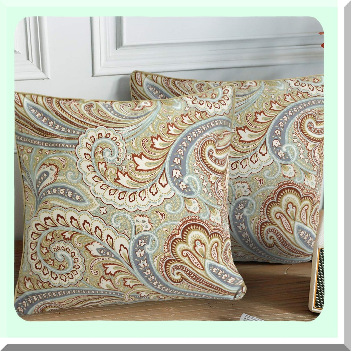 Luxury Paisley Floral Cotton Throw Pillow Cover Set - 800 Thread Count, 2-Pack Decorative Pillow Cases for Home Decor - Soft & Cozy 18x18 inch - Khaki Color - No Comforter or Filling Needed
