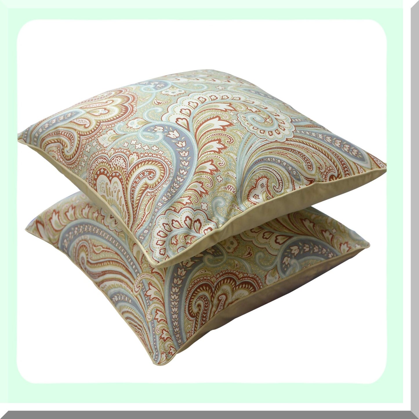 Luxury Paisley Floral Cotton Throw Pillow Cover Set - 800 Thread Count, 2-Pack Decorative Pillow Cases for Home Decor - Soft & Cozy 18x18 inch - Khaki Color - No Comforter or Filling Needed