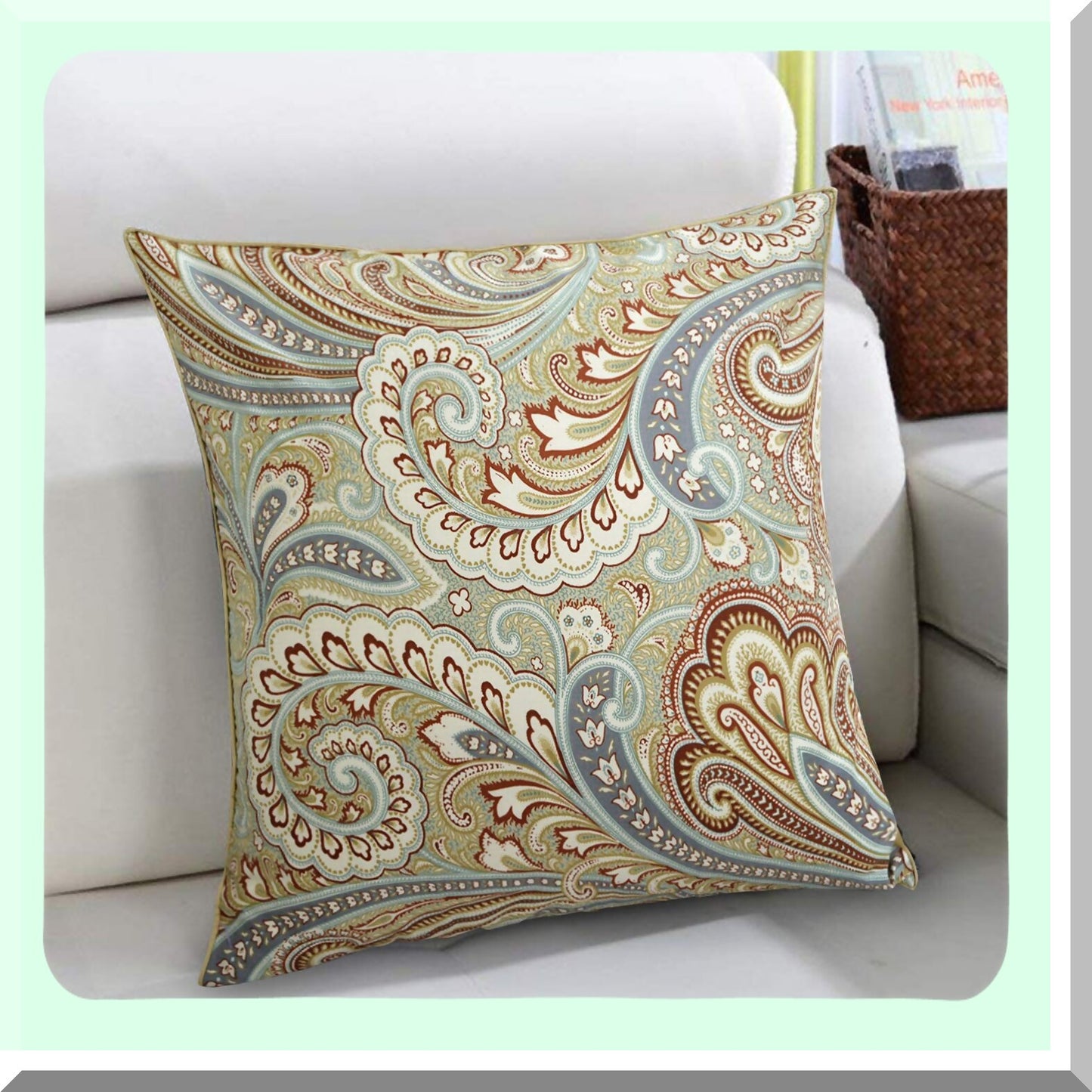 Luxury Paisley Floral Cotton Throw Pillow Cover Set - 800 Thread Count, 2-Pack Decorative Pillow Cases for Home Decor - Soft & Cozy 18x18 inch - Khaki Color - No Comforter or Filling Needed