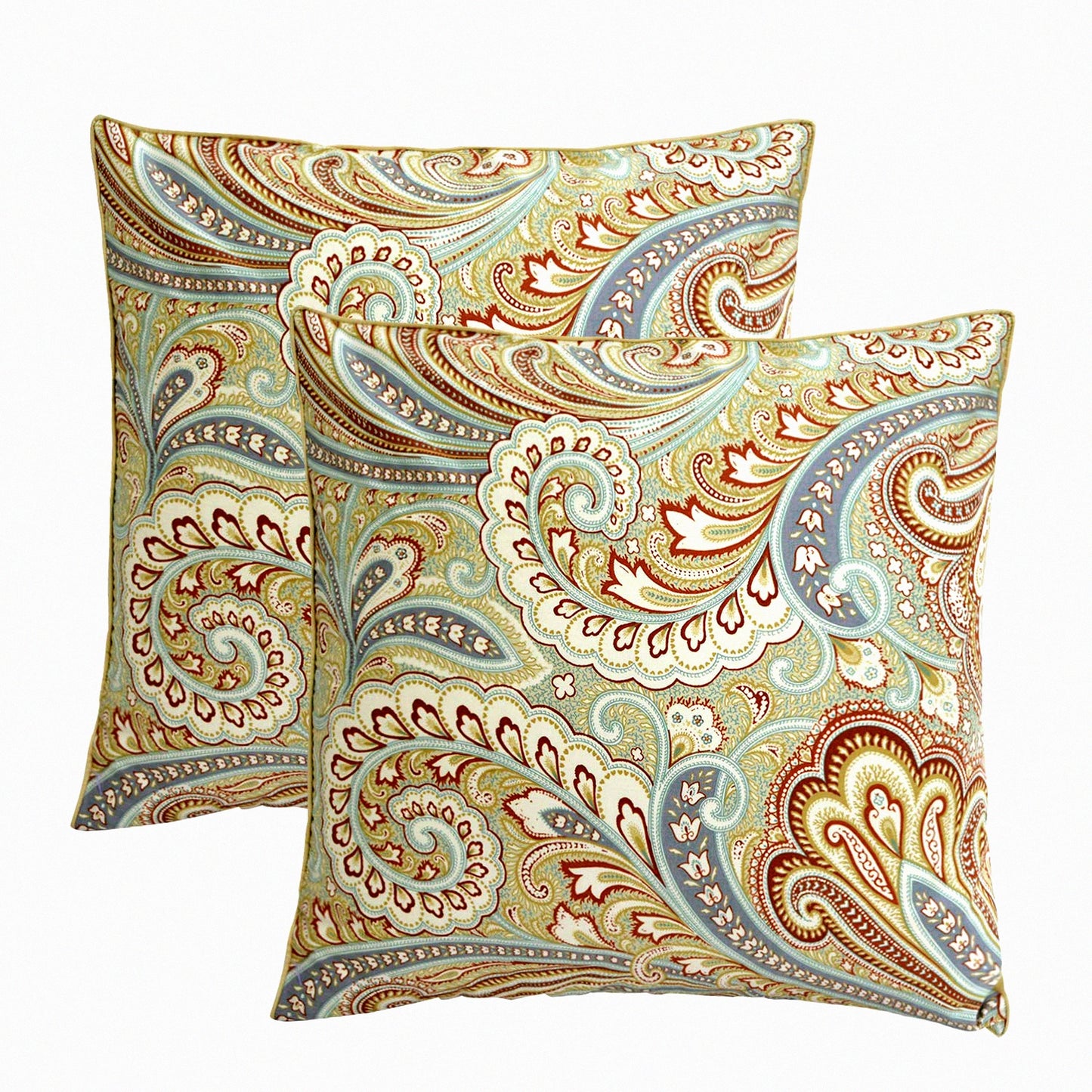 Luxury Paisley Floral Cotton Throw Pillow Cover Set - 800 Thread Count, 2-Pack Decorative Pillow Cases for Home Decor - Soft & Cozy 18x18 inch - Khaki Color - No Comforter or Filling Needed