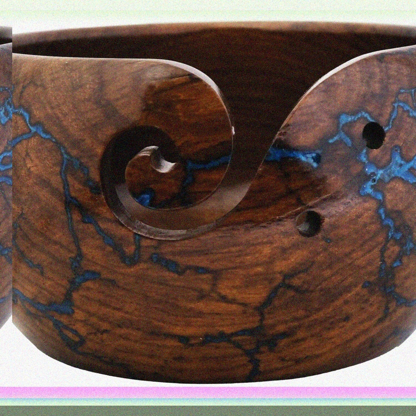 Personalized Rosewood Yarn Bowl with Fractal Wood Burning and Resin Artwork