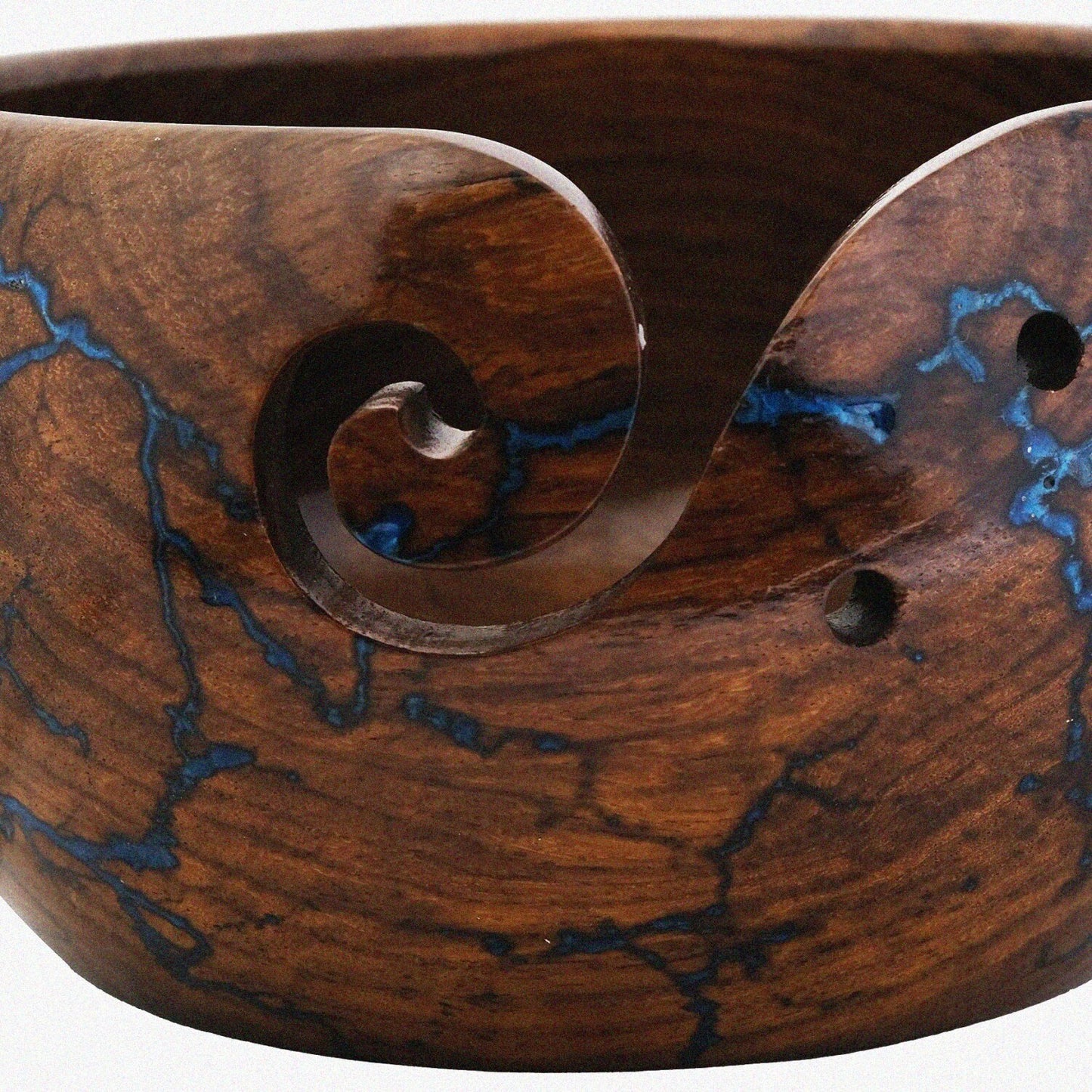 Personalized Rosewood Yarn Bowl with Fractal Wood Burning and Resin Artwork