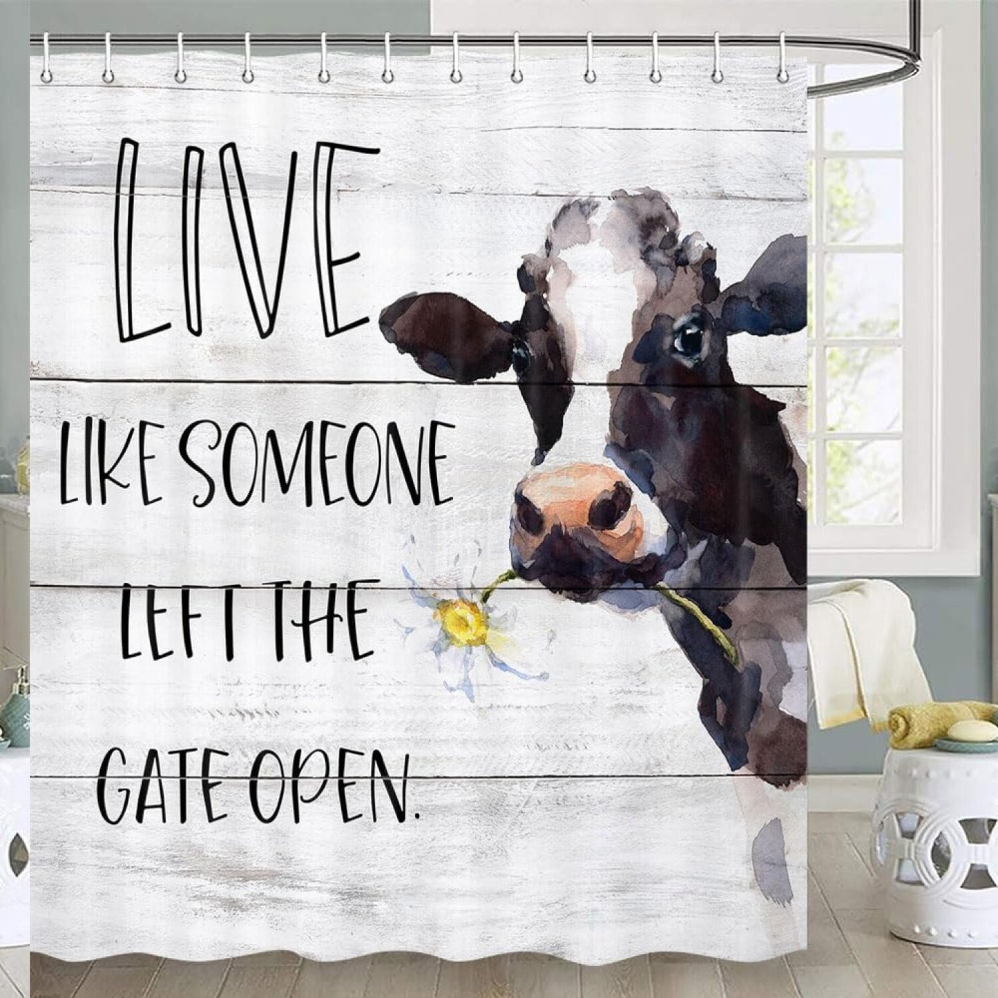 Cow Shower Curtain Western Farmhouse Rustic 70x70 Inches