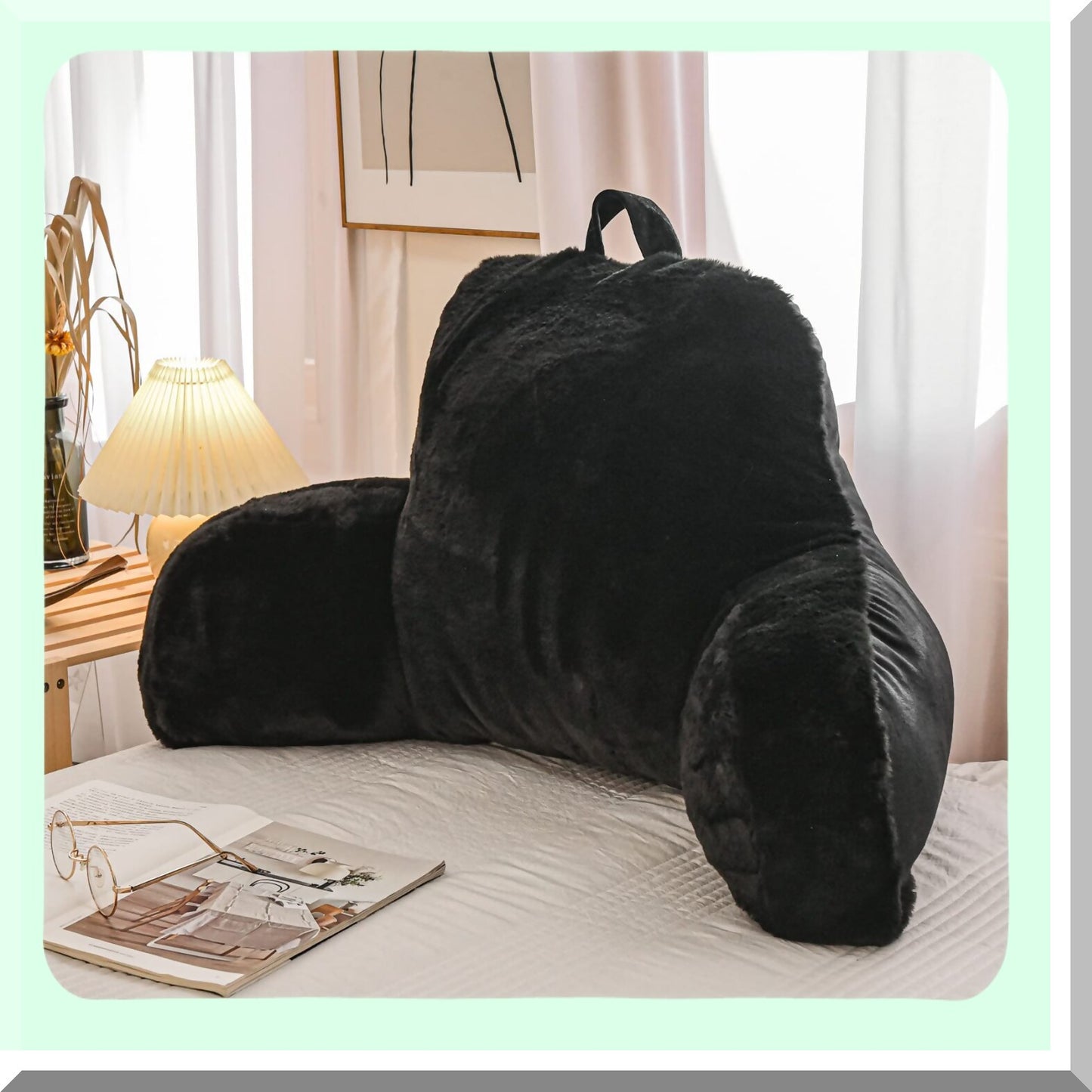 ComfortMax Back Support Pillow - Rabbit Design | Reading Pillow for Adults & Teens | Bed Rest Pillow with Arms | Neck & Lumbar Support | Ideal for Sitting Up in Bed, Sleeping, Snoring, Pregnancy | Black Color