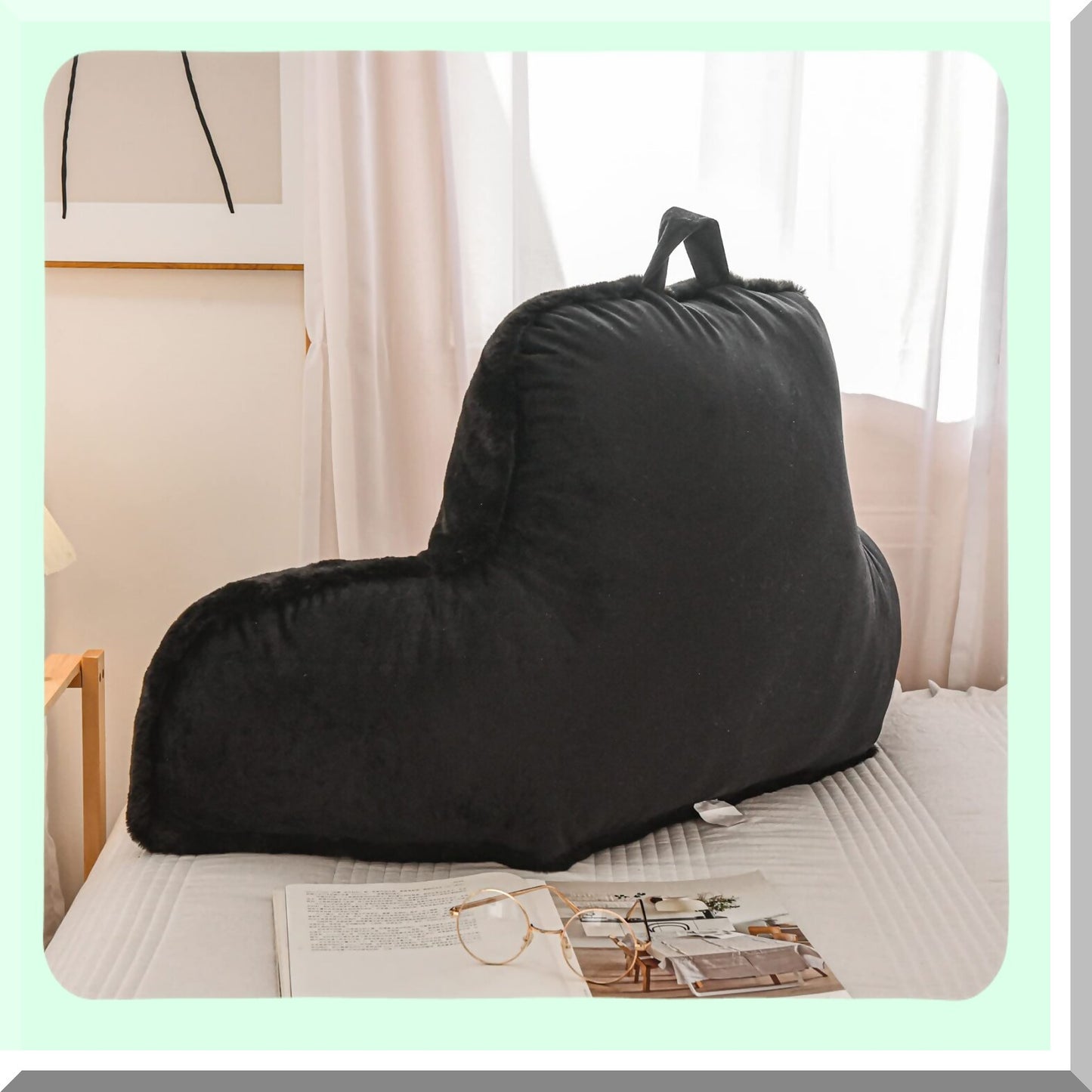 ComfortMax Back Support Pillow - Rabbit Design | Reading Pillow for Adults & Teens | Bed Rest Pillow with Arms | Neck & Lumbar Support | Ideal for Sitting Up in Bed, Sleeping, Snoring, Pregnancy | Black Color