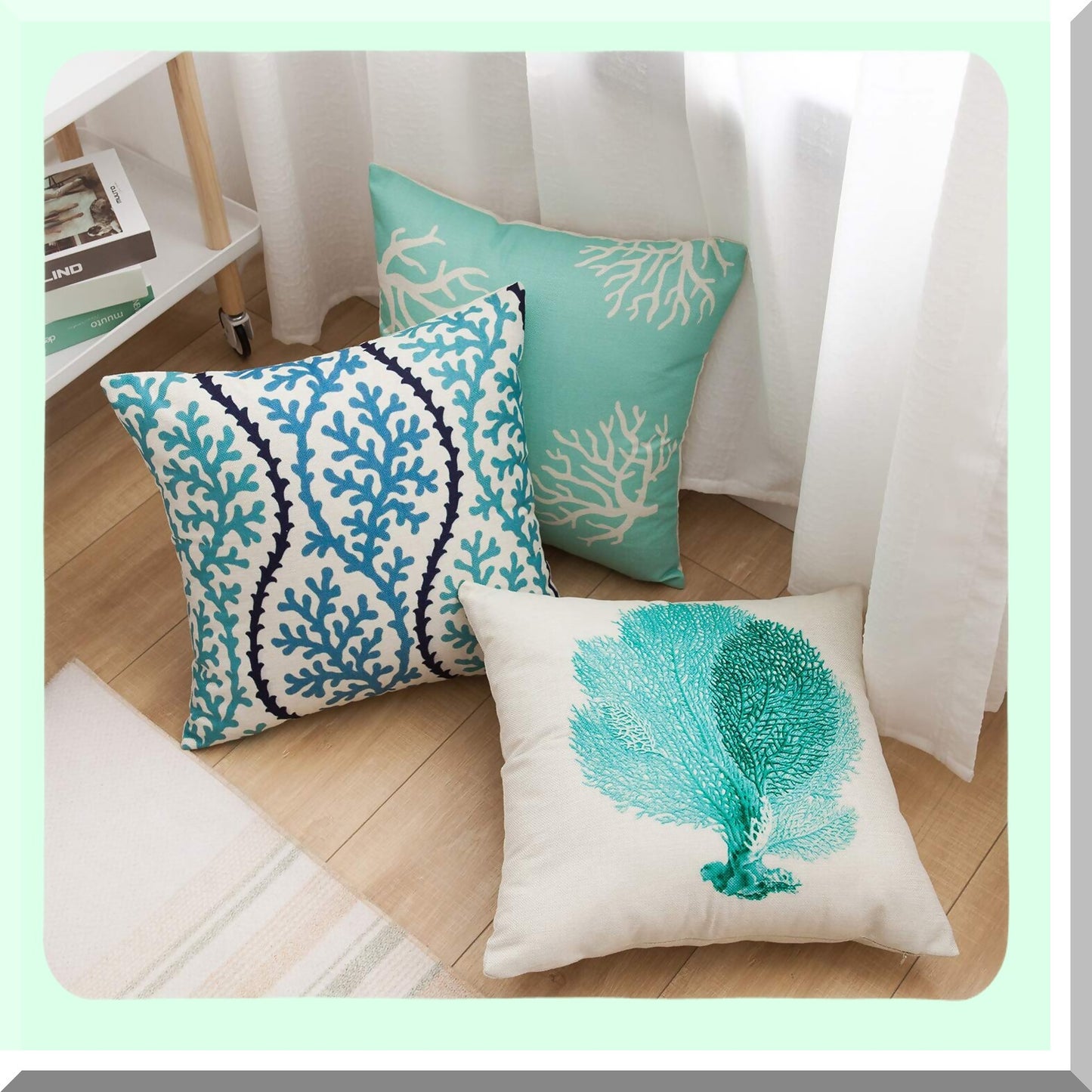Ocean Breeze Coastal Pillow Covers - Set of 6 Decorative Cushion Cases, 18x18 Inches, Beach Theme Square Cotton Linen Throw Pillow Covers